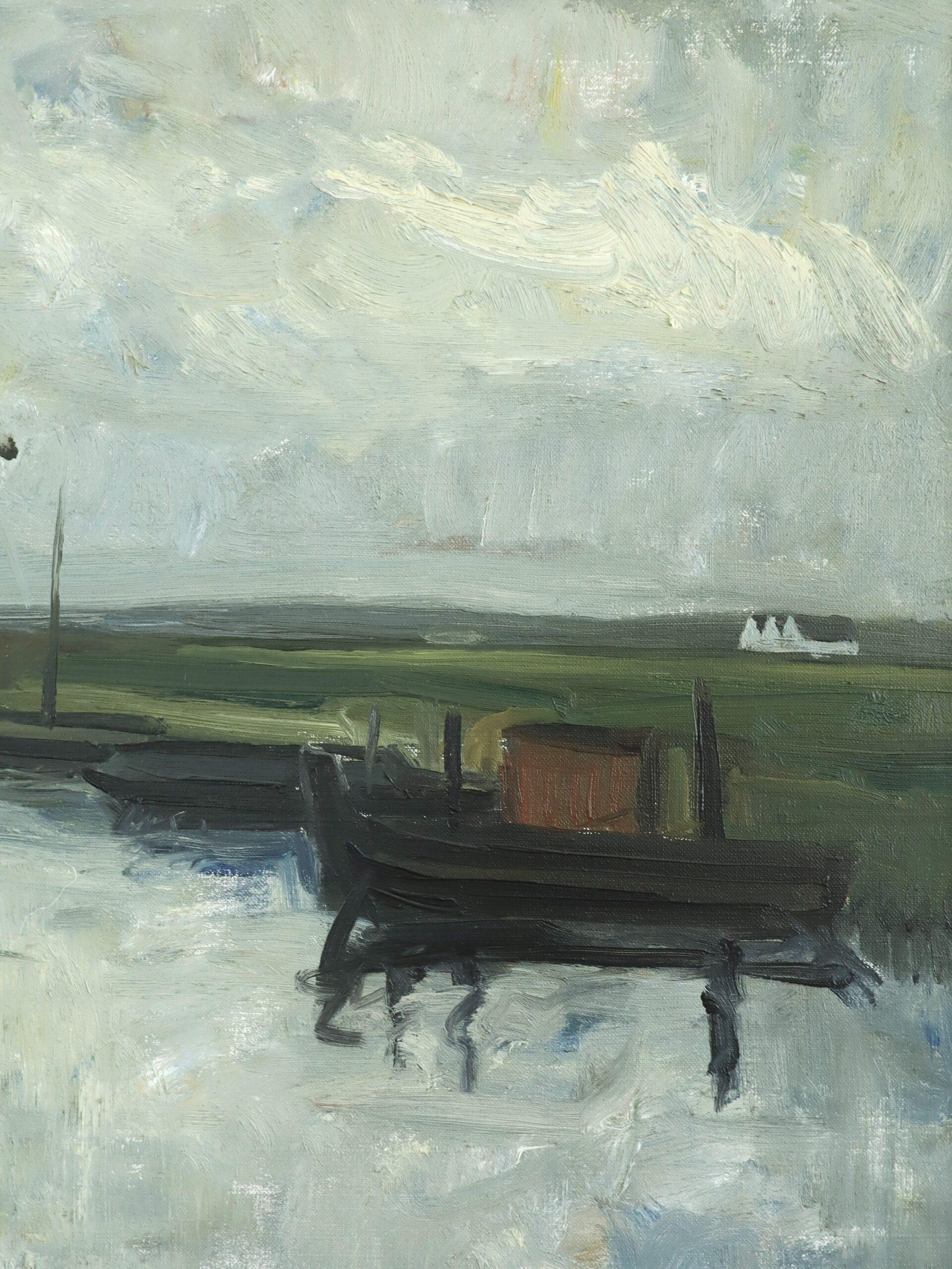 1952 Pittura ad olio di paesaggio svedese della metà del secolo scorso - Sulla riva dell'acqua in vendita 5