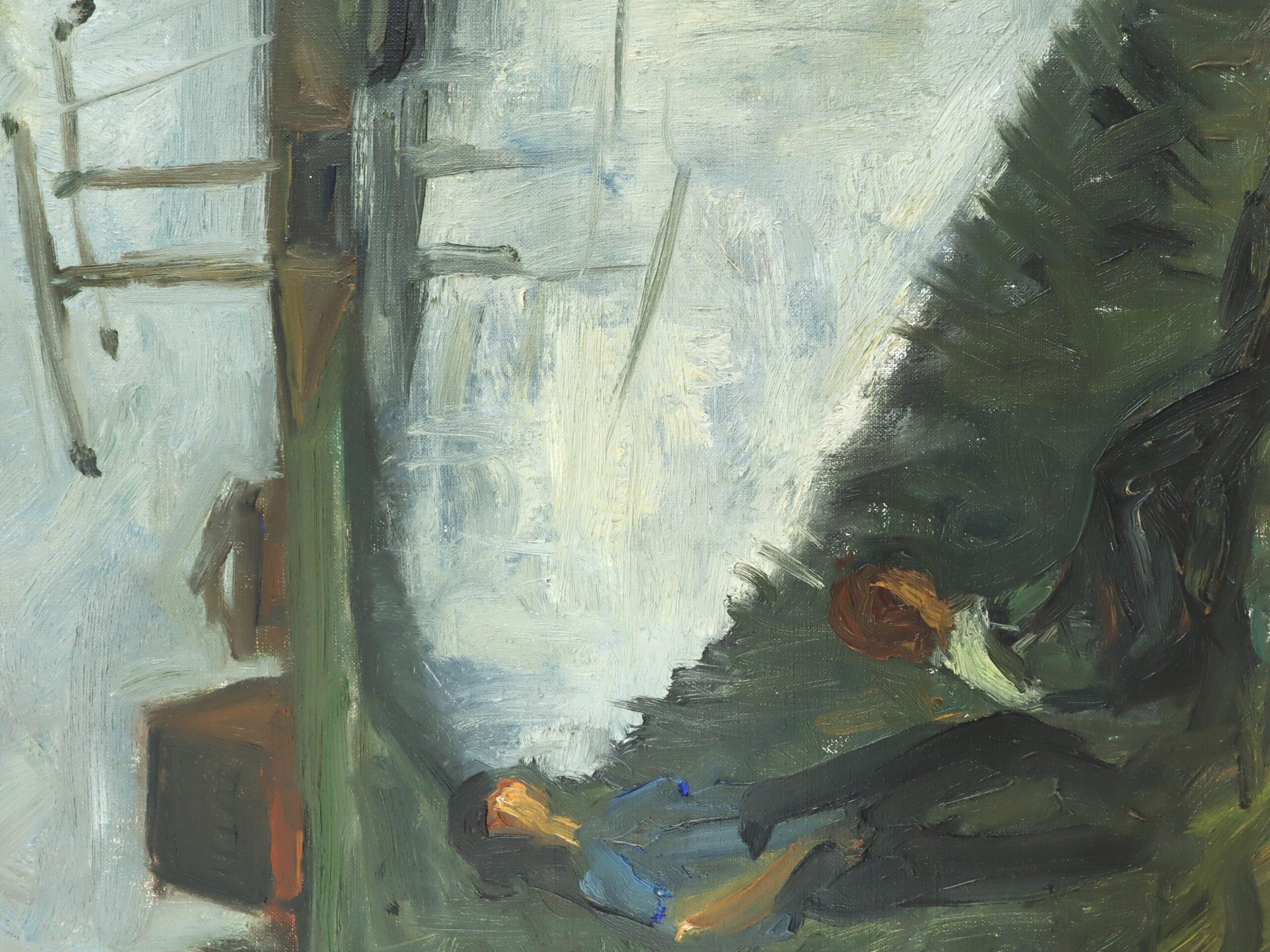 1952 Pittura ad olio di paesaggio svedese della metà del secolo scorso - Sulla riva dell'acqua in vendita 4