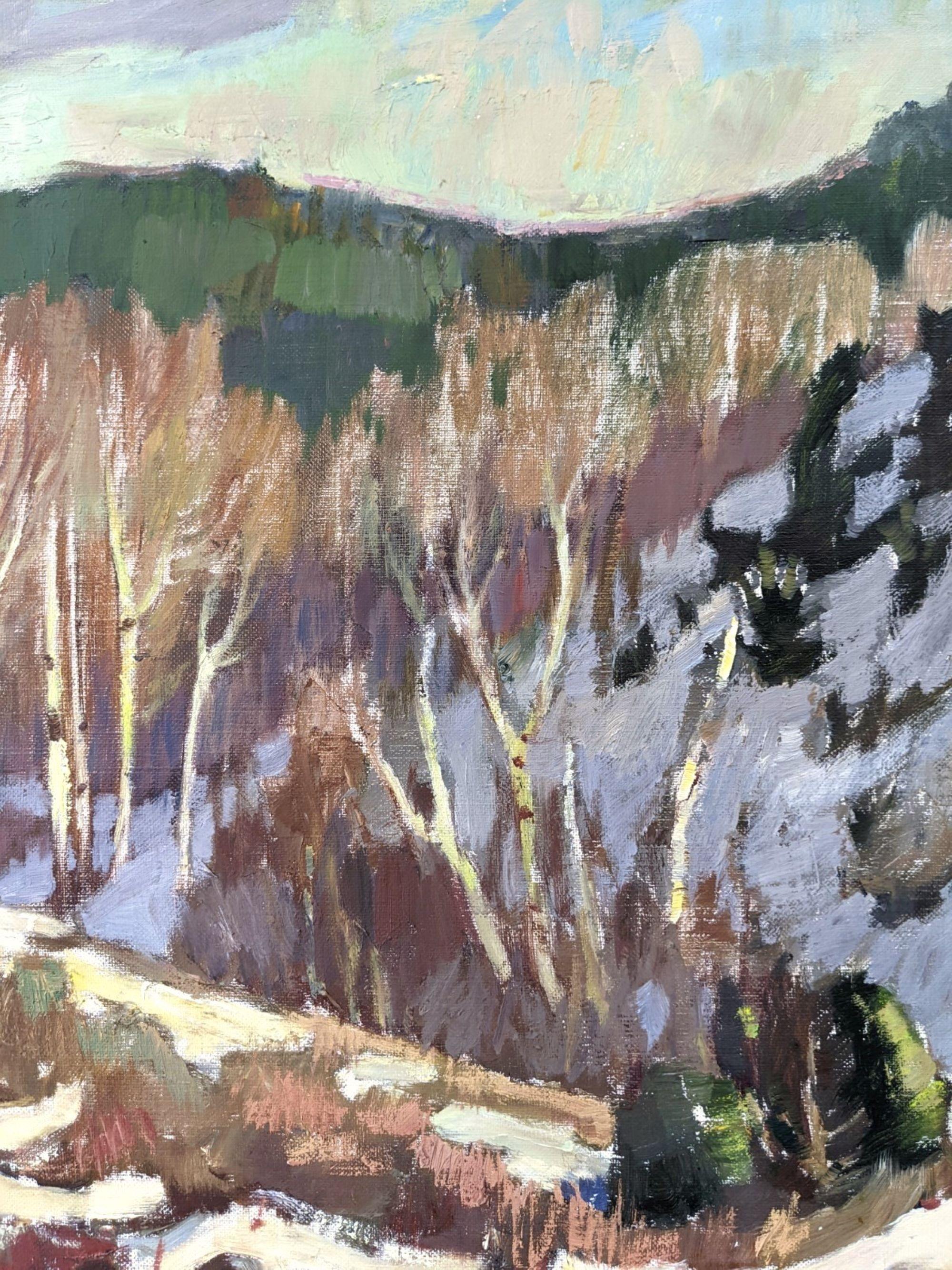 1952 Vintage Mid-Century Swedish Landscape Oil Painting - Alp Trees, Framed For Sale 1