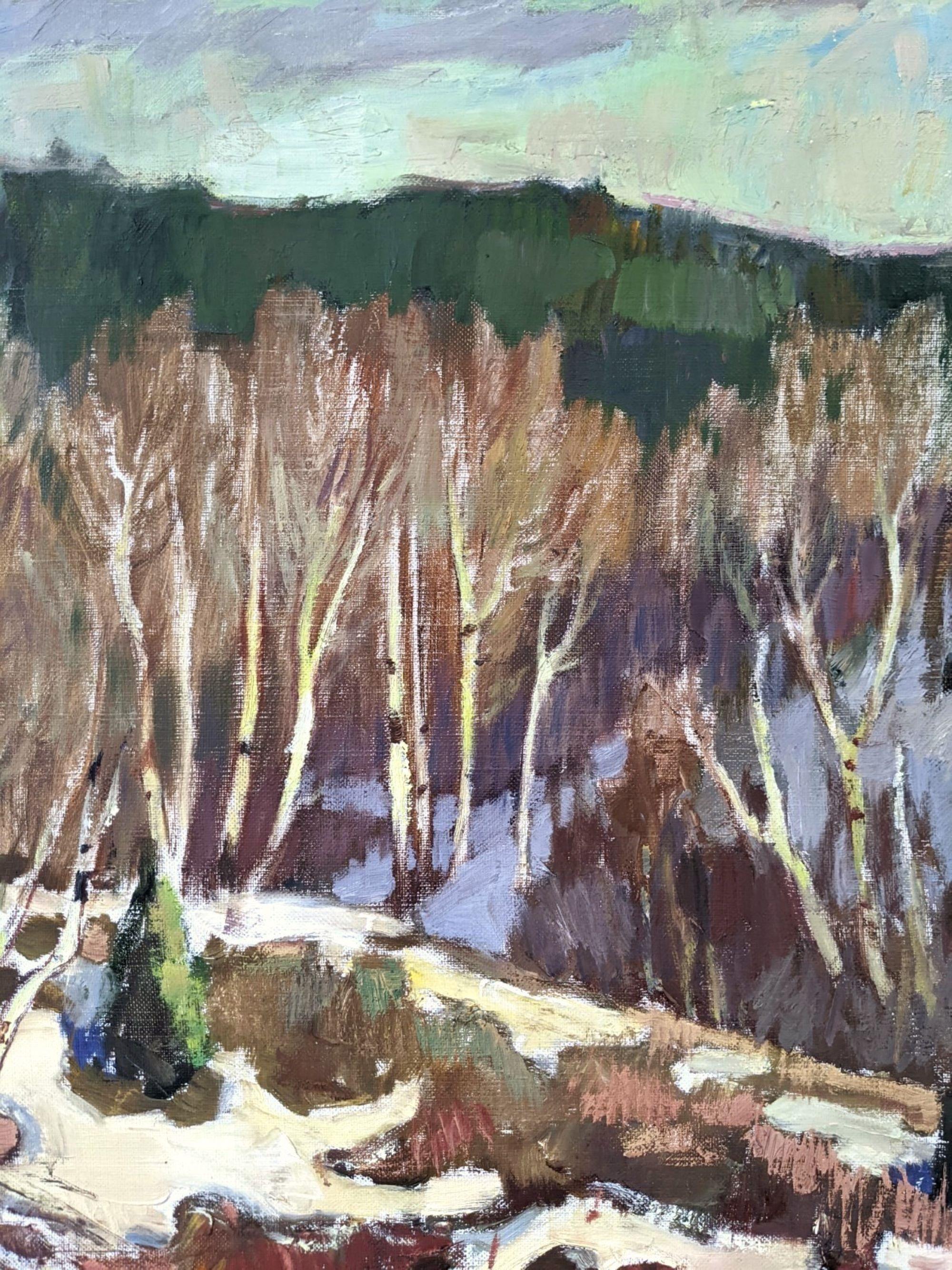 1952 Vintage Mid-Century Swedish Landscape Oil Painting - Alp Trees, Framed For Sale 2