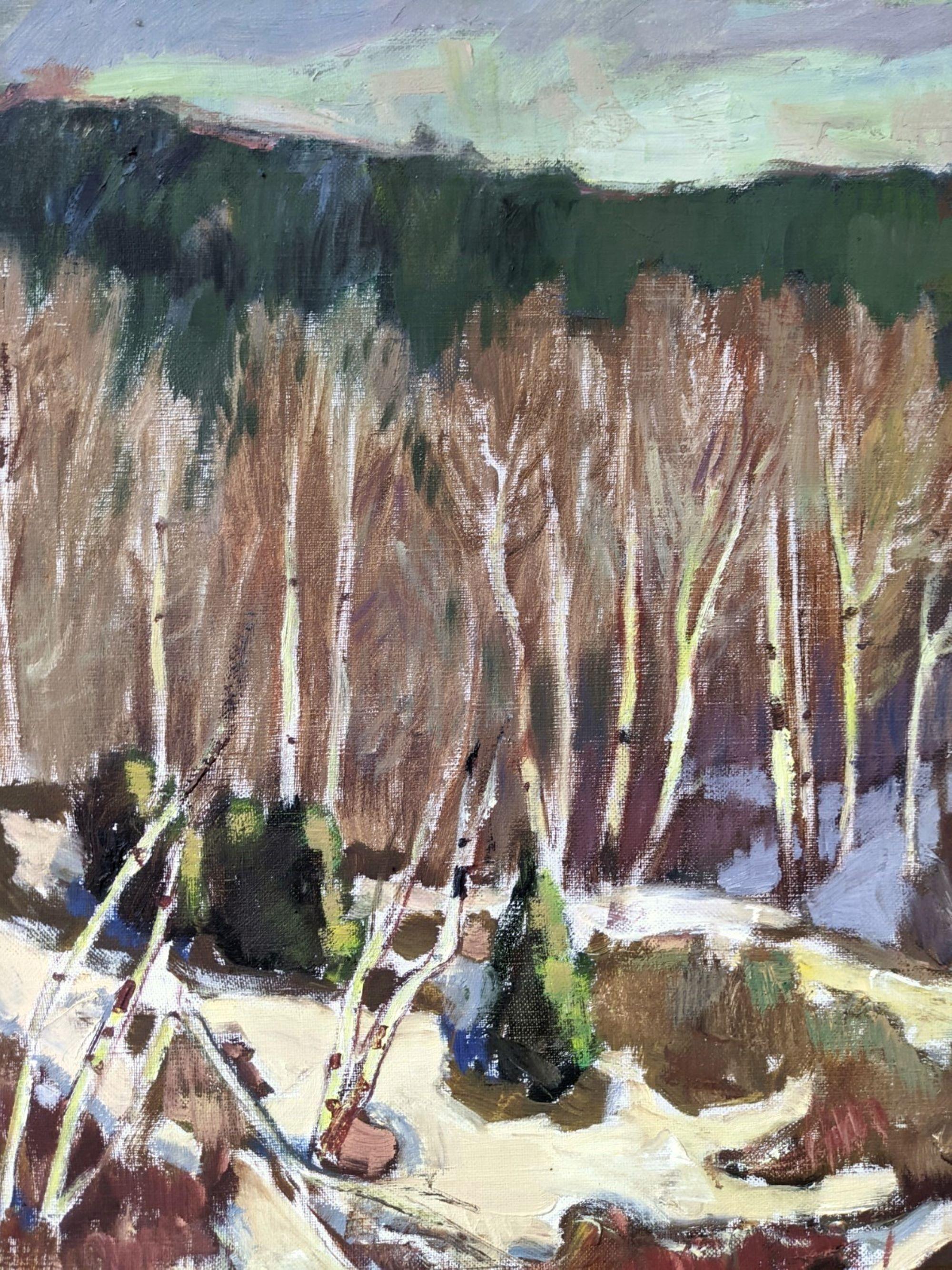1952 Vintage Mid-Century Swedish Landscape Oil Painting - Alp Trees, Framed For Sale 3