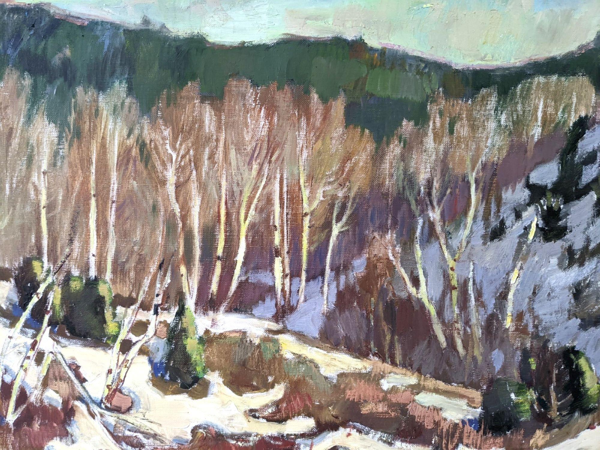 1952 Vintage Mid-Century Swedish Landscape Oil Painting - Alp Trees, Framed For Sale 4