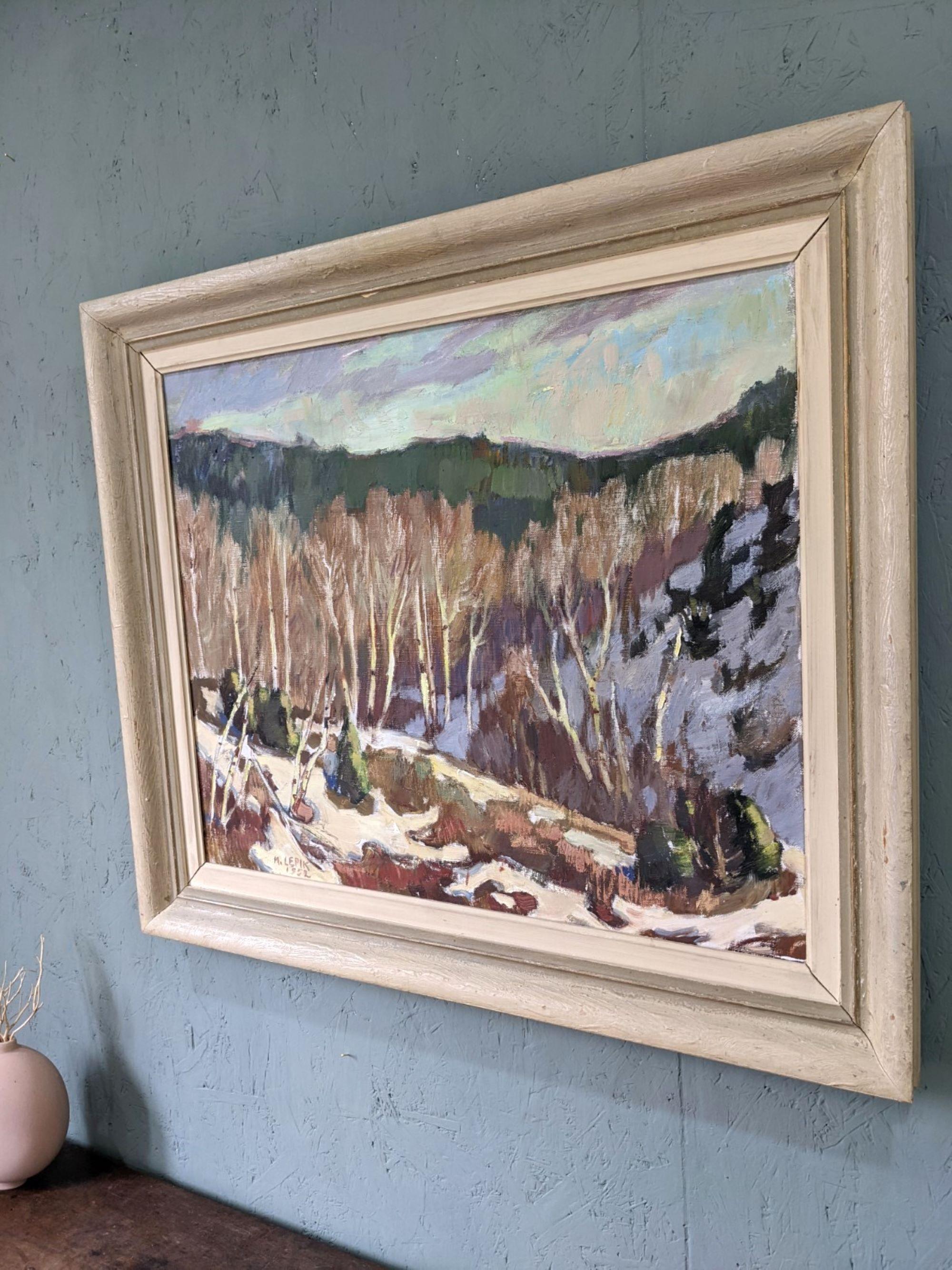 1952 Vintage Mid-Century Swedish Landscape Oil Painting - Alp Trees, Framed For Sale 6