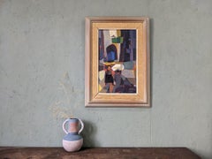 1952 Vintage Mid-Century Swedish Street Scene Oil Painting - Streets of Portugal