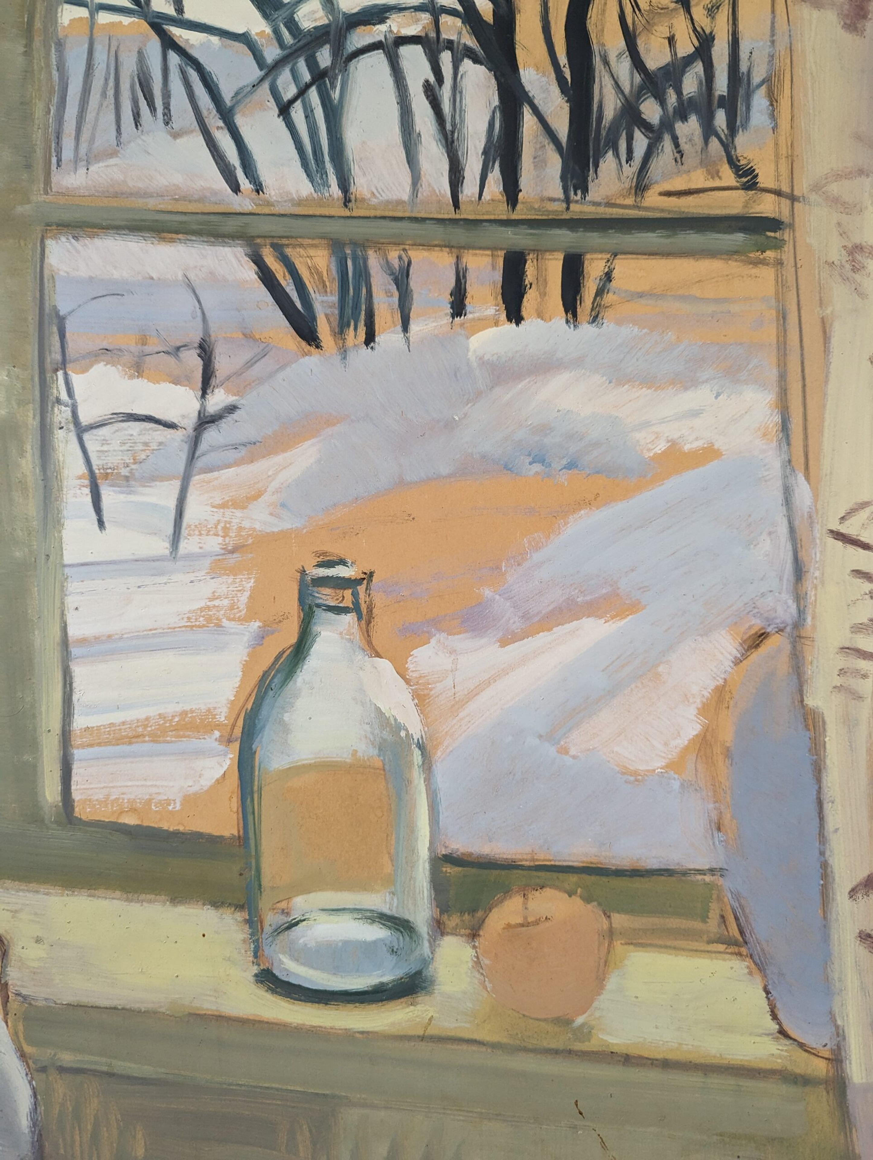 1953 Mid-Century Interior Still Life Framed Oil Painting - Window Table Setting 9