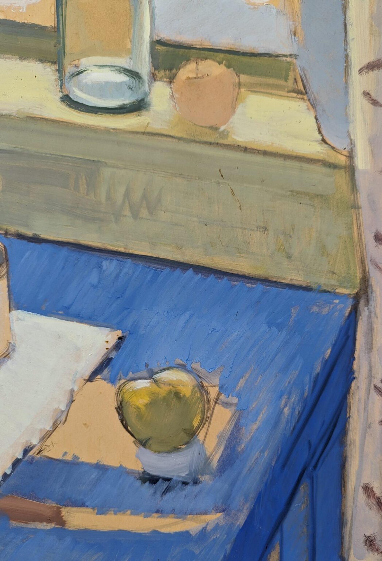 1953 Mid-Century Interior Still Life Framed Oil Painting - Window Table Setting 11