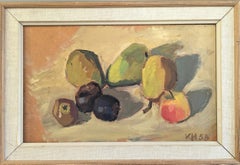 1953 Mid-Century Modern Swedish Original Still Life Oil Painting - Fruit Medley