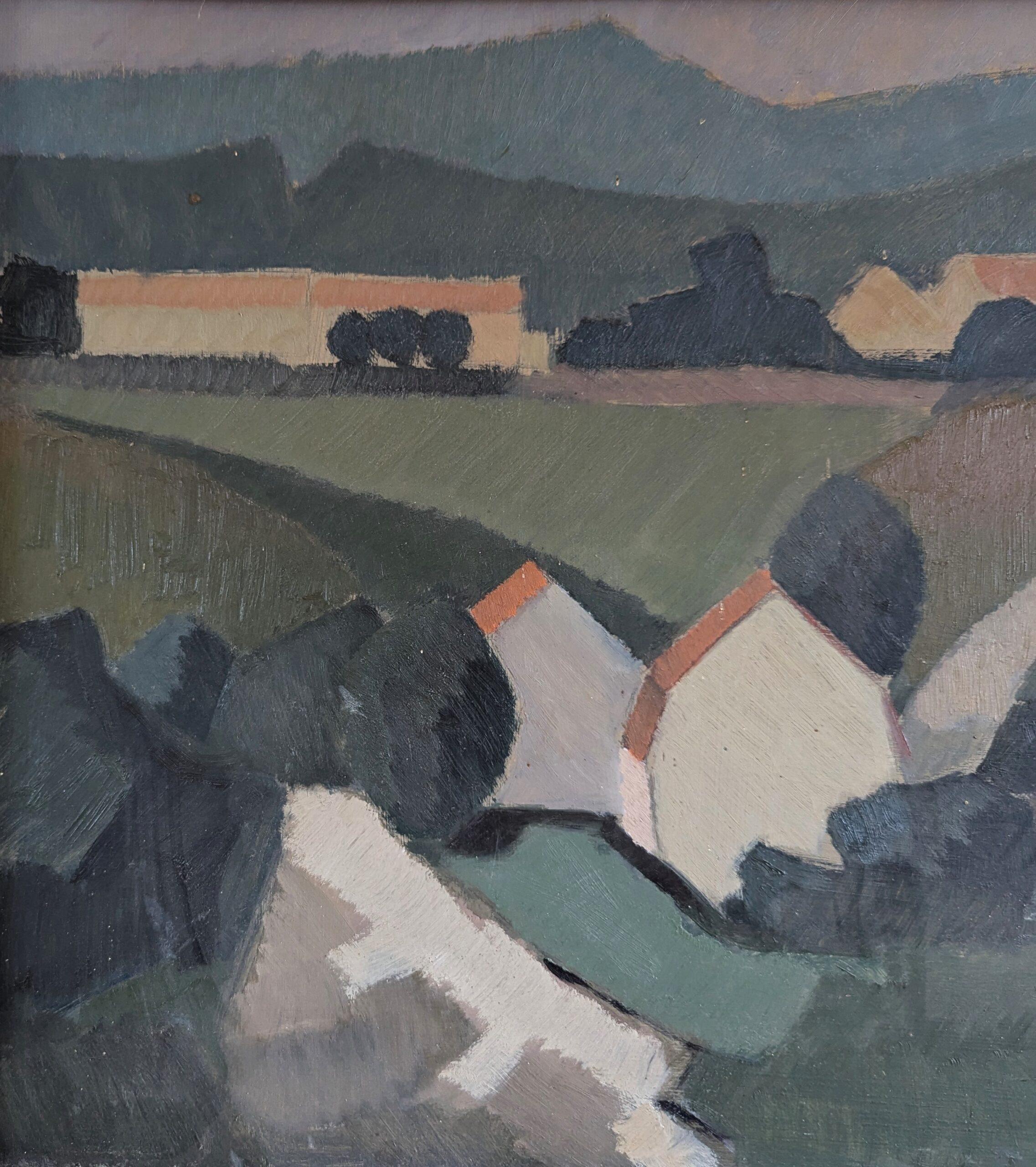 1953 Mid Century Modern Swedish Vintage Landscape Oil Painting - Rolling Greens For Sale 8
