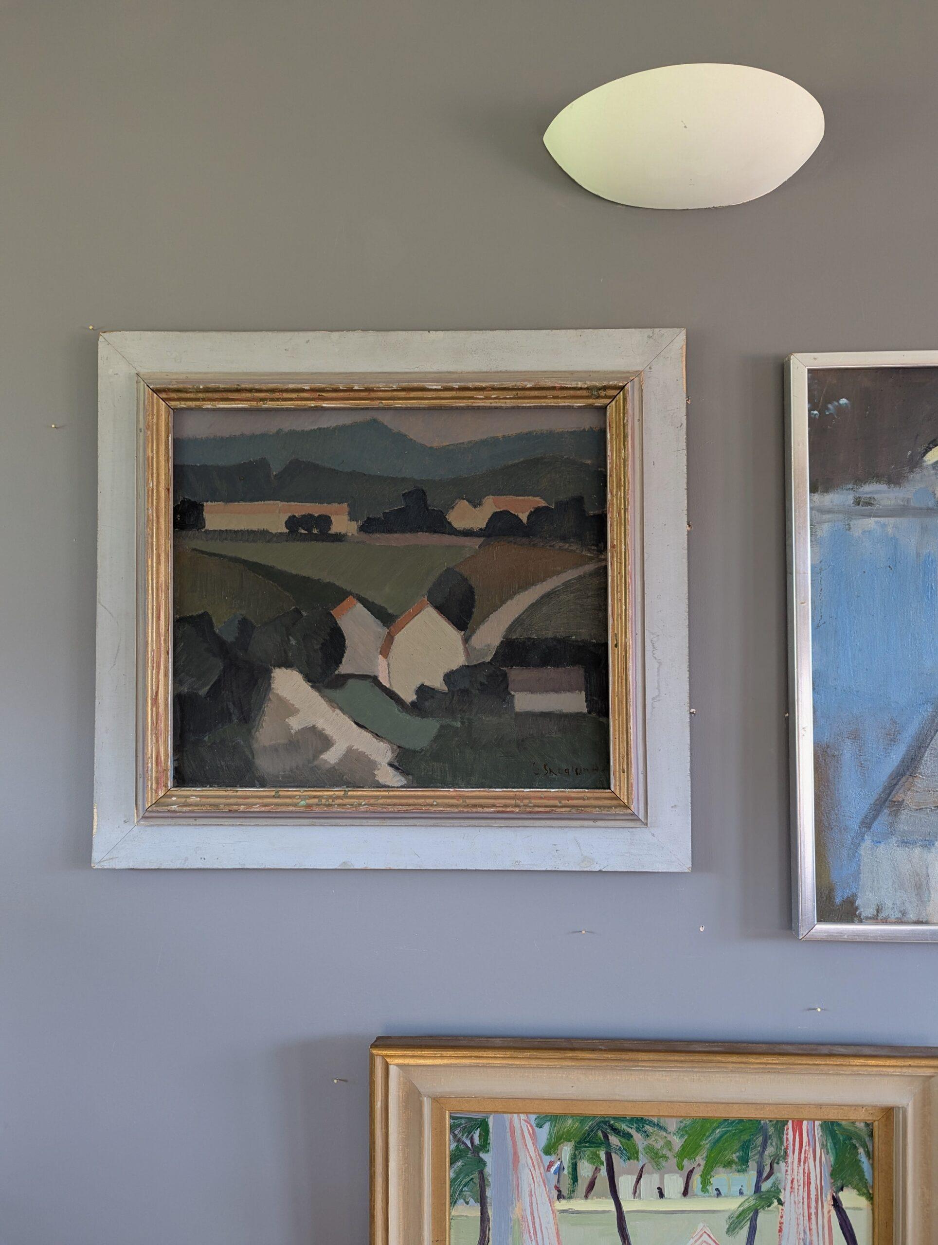 1953 Mid Century Modern Swedish Vintage Landscape Oil Painting - Rolling Greens For Sale 1