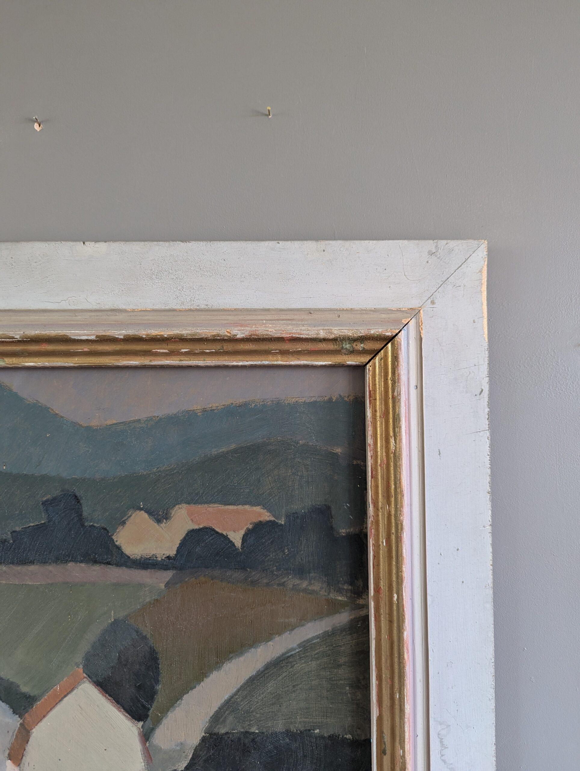 1953 Mid Century Modern Swedish Vintage Landscape Oil Painting - Rolling Greens For Sale 5