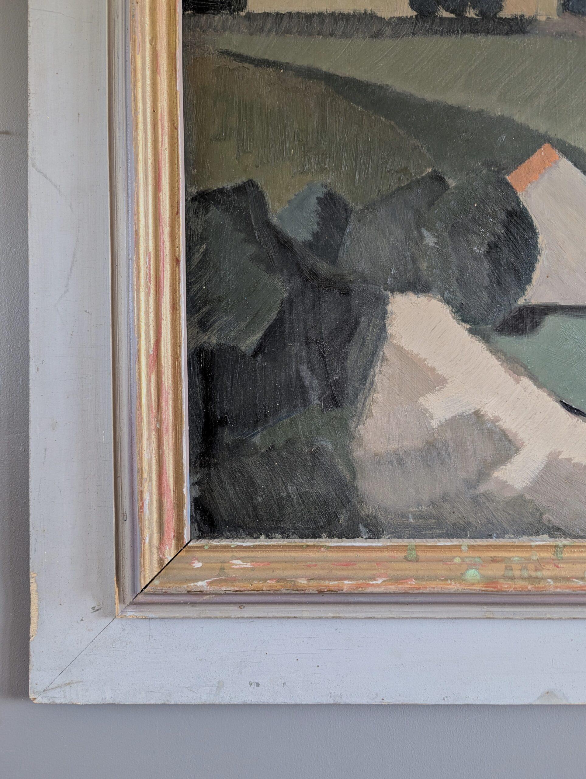 1953 Mid Century Modern Swedish Vintage Landscape Oil Painting - Rolling Greens For Sale 6