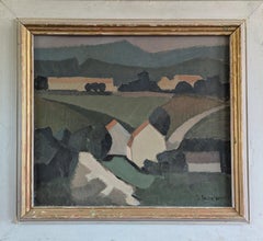 1953 Mid Century Modern Swedish Vintage Landscape Oil Painting - Rolling Greene