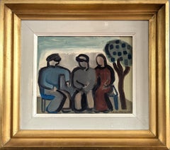Peinture à l'huile figurative moderne du milieu du siècle dernier - Le lieu de rencontre, 1953