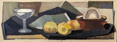 1953 Retro Mid-Century Modern Still Life Framed Oil Painting - Pot & Peaches