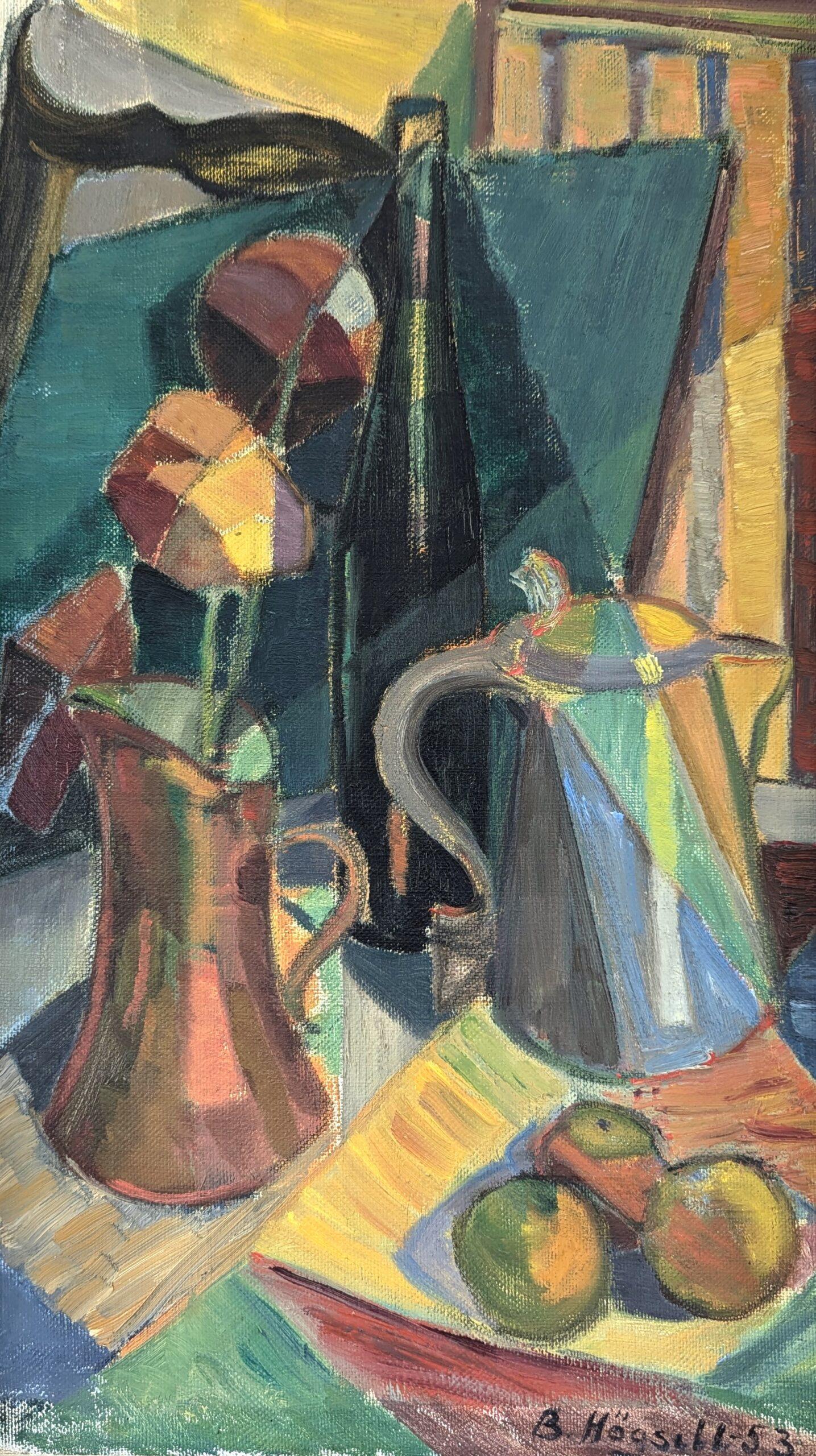 1953 Vintage Mid-Century Modern Still Life Oil Painting - Frutta e brocche 6