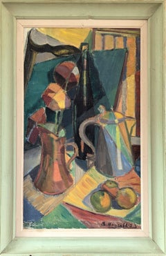1953 Vintage Mid-Century Modern Still Life Oil Painting - Frutta e brocche