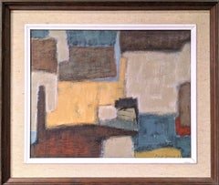 1953 Vintage Mid Century Modern Swedish Framed Oil Painting - Abstract Facade