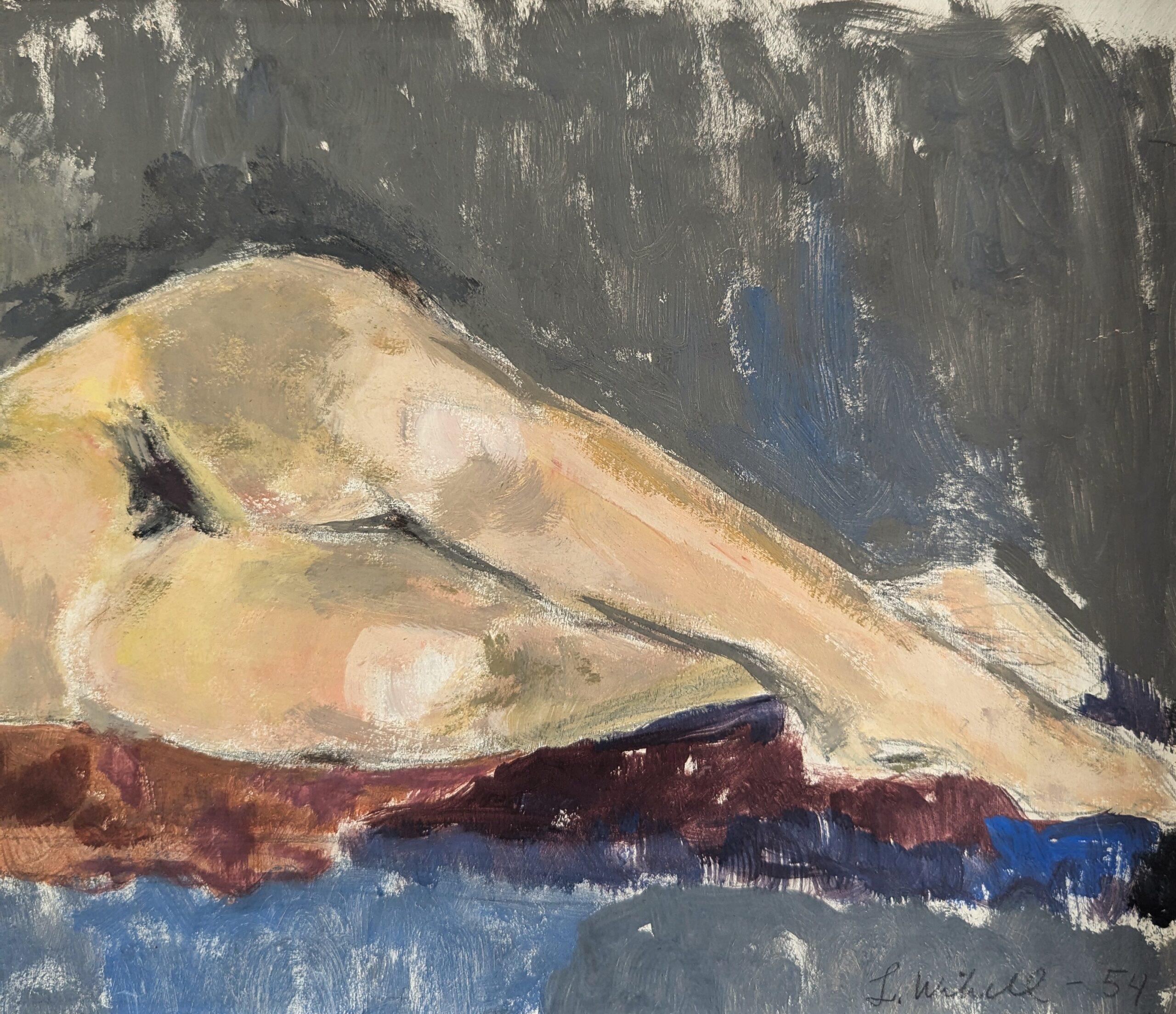 1954 Pintura al óleo figurativa expresiva moderna de mediados de siglo - Reposo tranquilo en venta 5