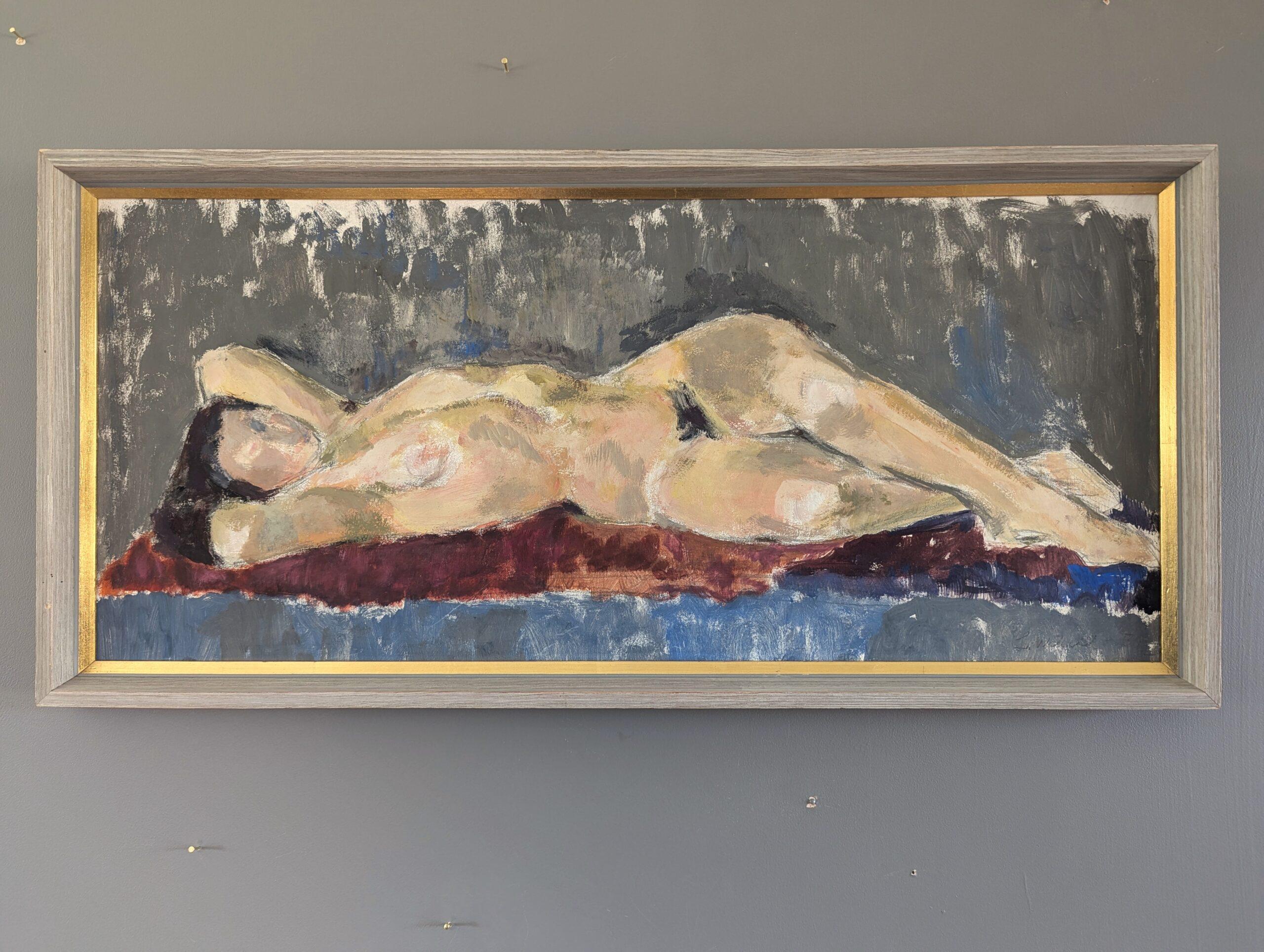 1954 Pintura al óleo figurativa expresiva moderna de mediados de siglo - Reposo tranquilo - Painting de Unknown