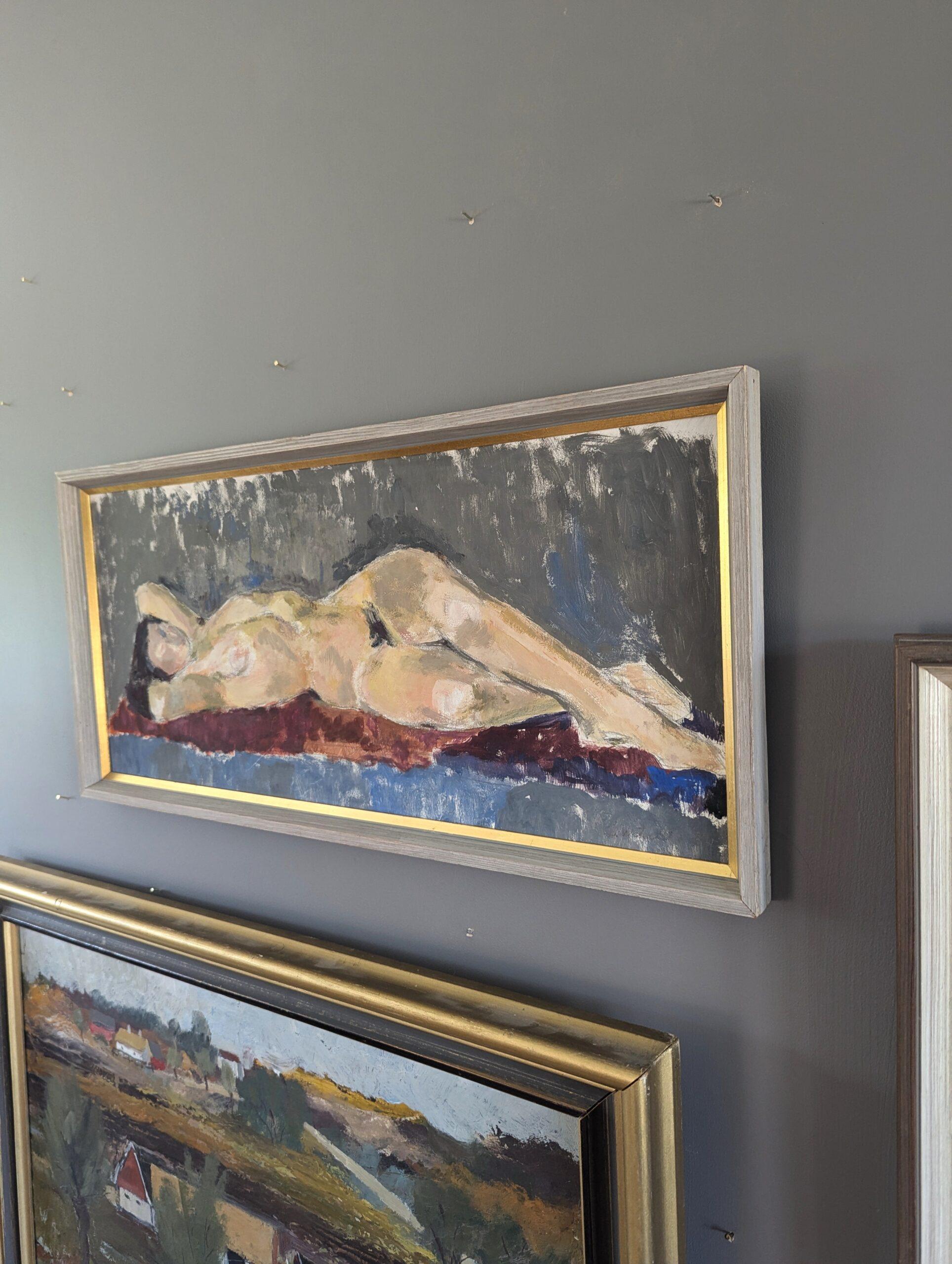 1954 Pintura al óleo figurativa expresiva moderna de mediados de siglo - Reposo tranquilo en venta 1
