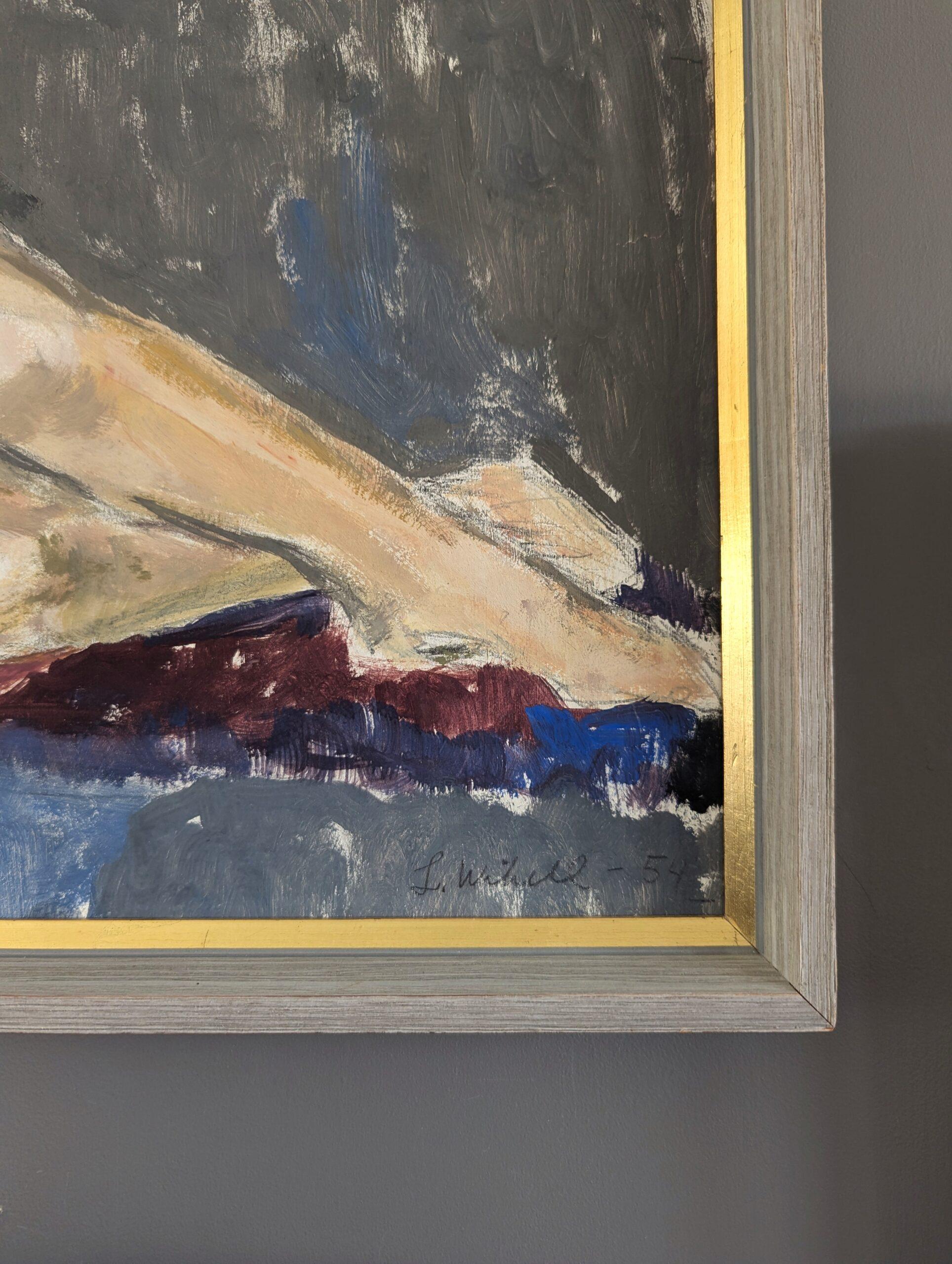 1954 Pintura al óleo figurativa expresiva moderna de mediados de siglo - Reposo tranquilo en venta 2