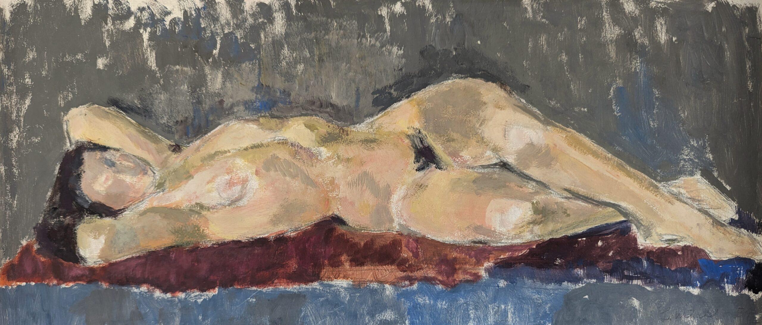 1954 Pintura al óleo figurativa expresiva moderna de mediados de siglo - Reposo tranquilo en venta 3