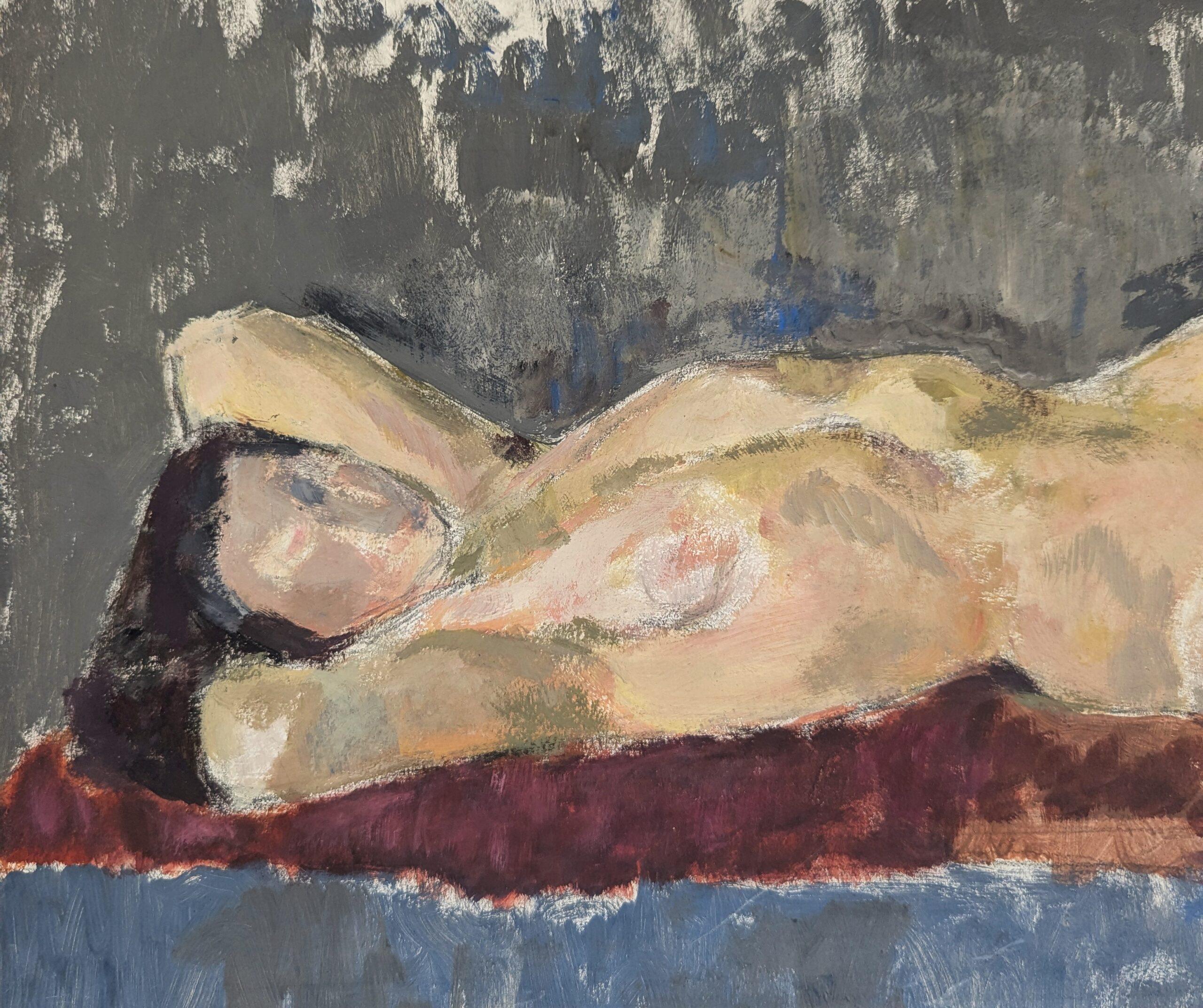 1954 Pintura al óleo figurativa expresiva moderna de mediados de siglo - Reposo tranquilo en venta 4
