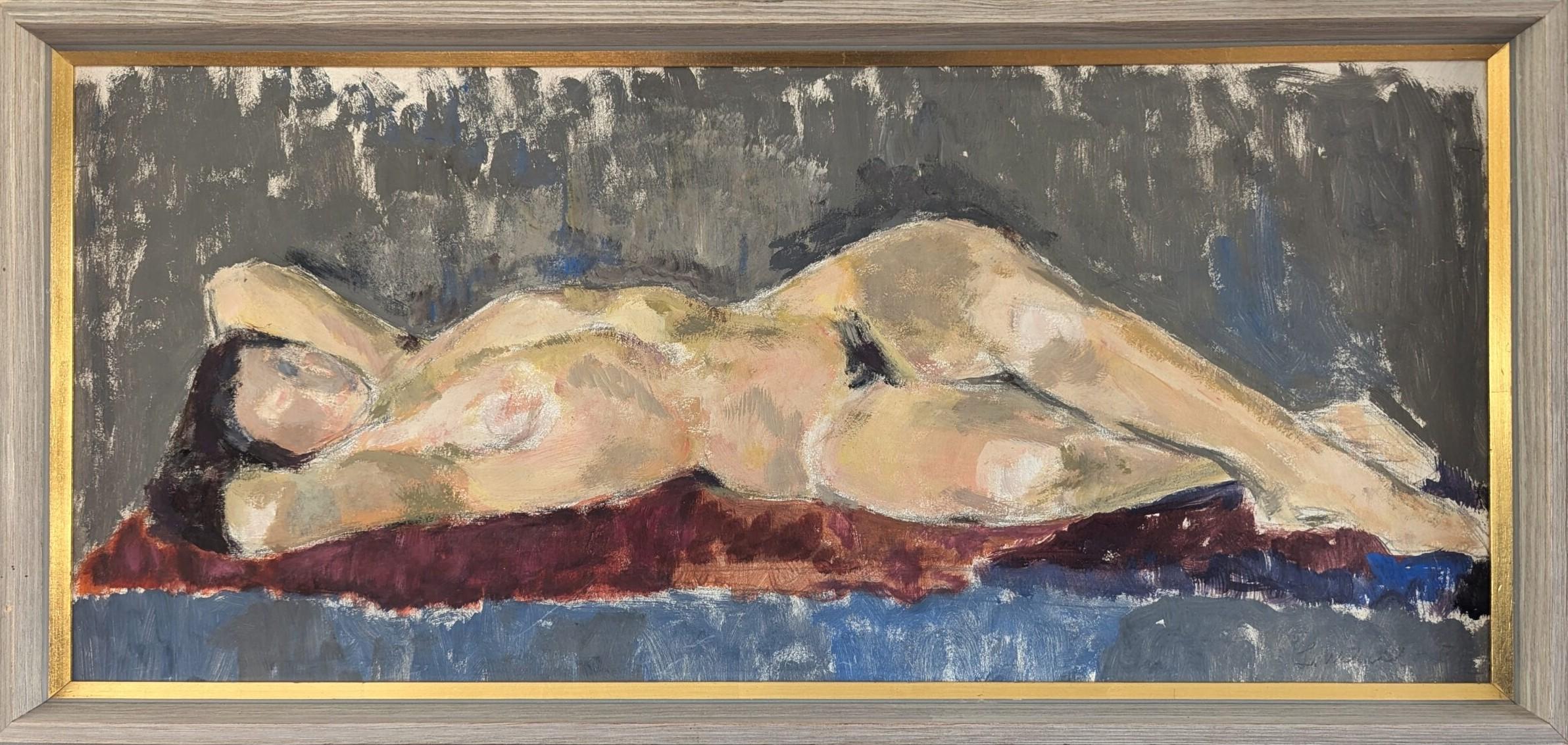 1954 Pittura ad olio figurativa espressiva della metà del secolo scorso - Quiet Repose