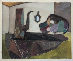 1954 Mid Century Modern Interior Still Life Oil Painting - Tabletop moderniste