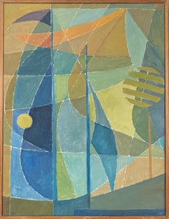 1954 Mid-Century Modern Swedish Abstract Oil Painting - Geometric Interplay