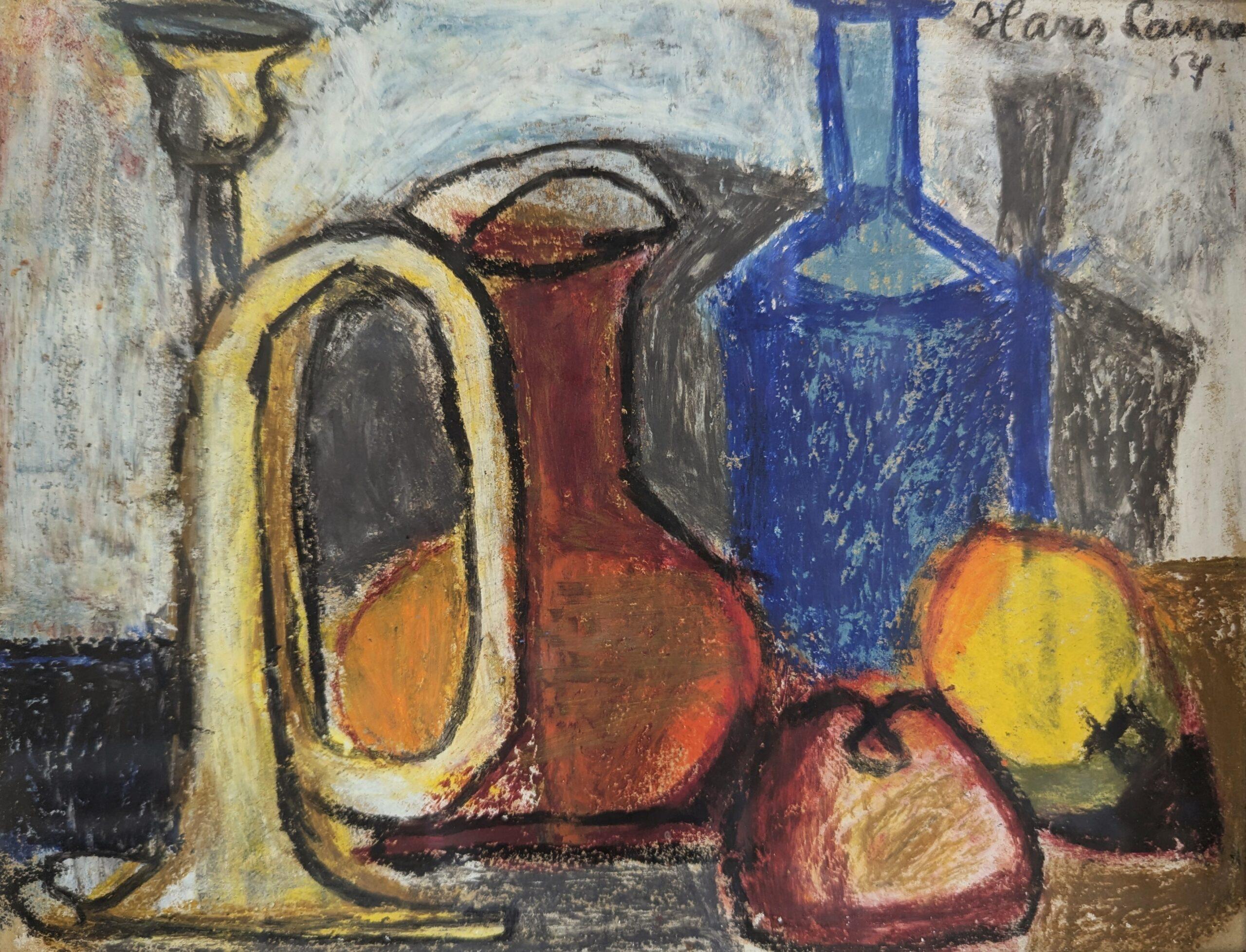 1954 Mid Century Modern Swedish Original Oil Pastel - Still Life in Pastel For Sale 5