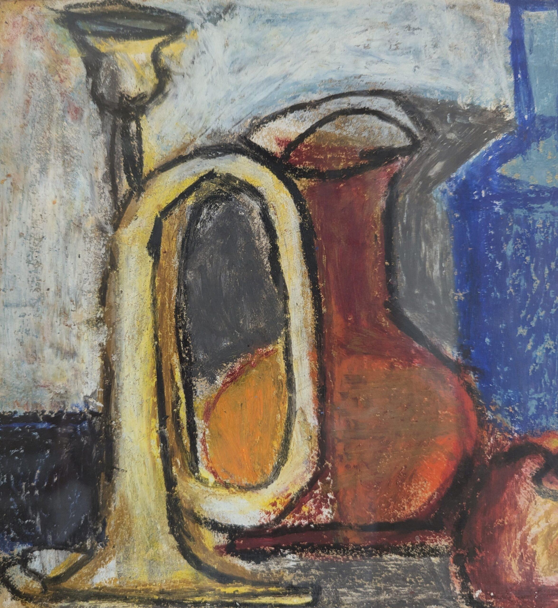 1954 Mid Century Modern Swedish Original Oil Pastel - Still Life in Pastel For Sale 6