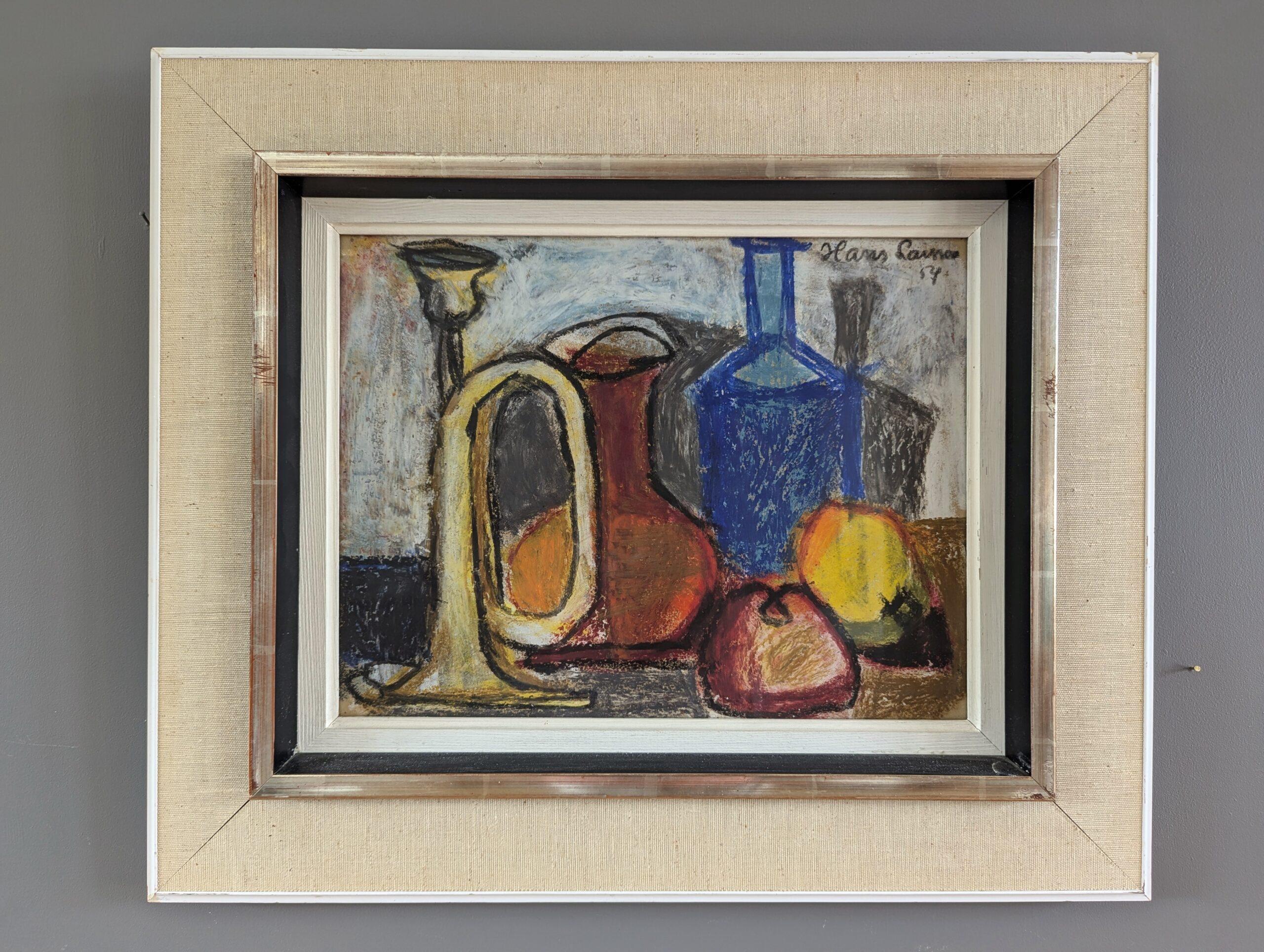 1954 Mid Century Modern Swedish Original Oil Pastel - Still Life in Pastel - Painting by Unknown