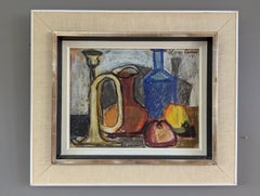 1954 Mid Century Modern Swedish Original Oil Pastel - Still Life in Pastel