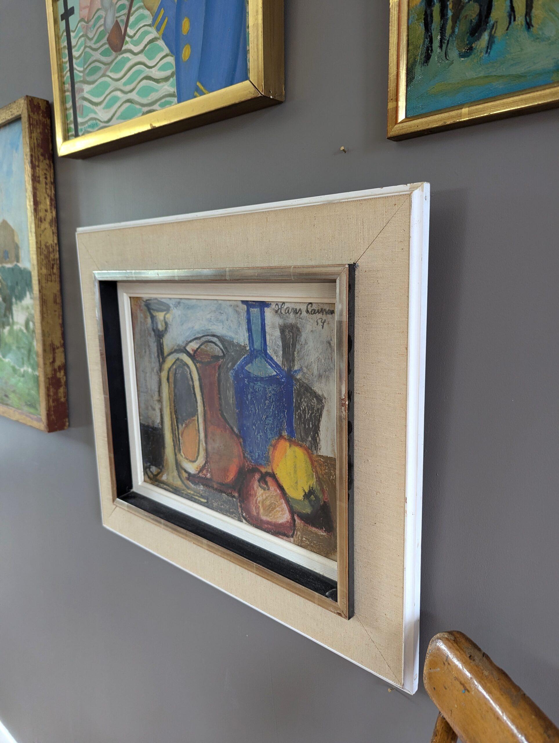 1954 Mid Century Modern Swedish Original Oil Pastel - Still Life in Pastel For Sale 1
