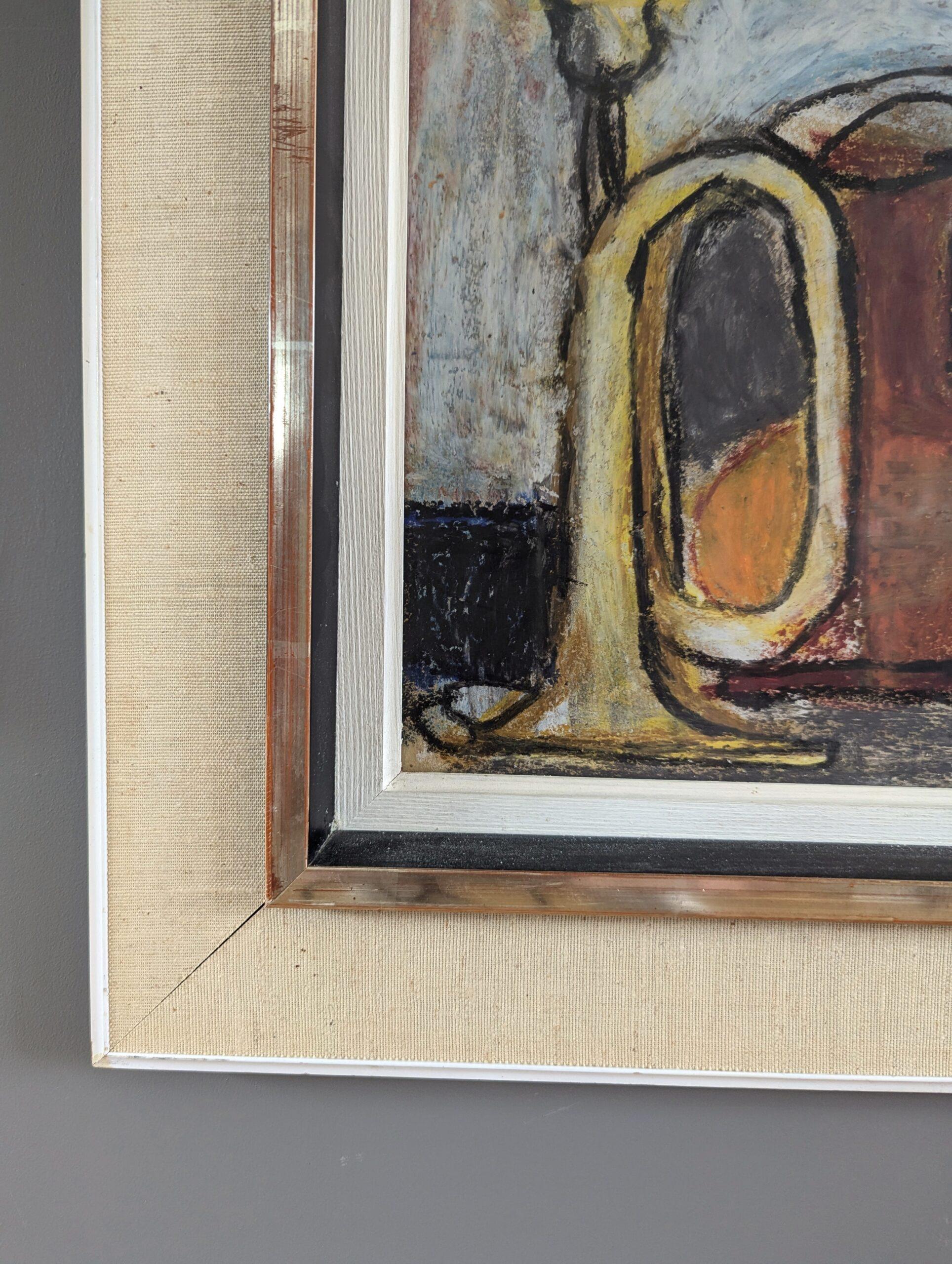 1954 Mid Century Modern Swedish Original Oil Pastel - Still Life in Pastel For Sale 2