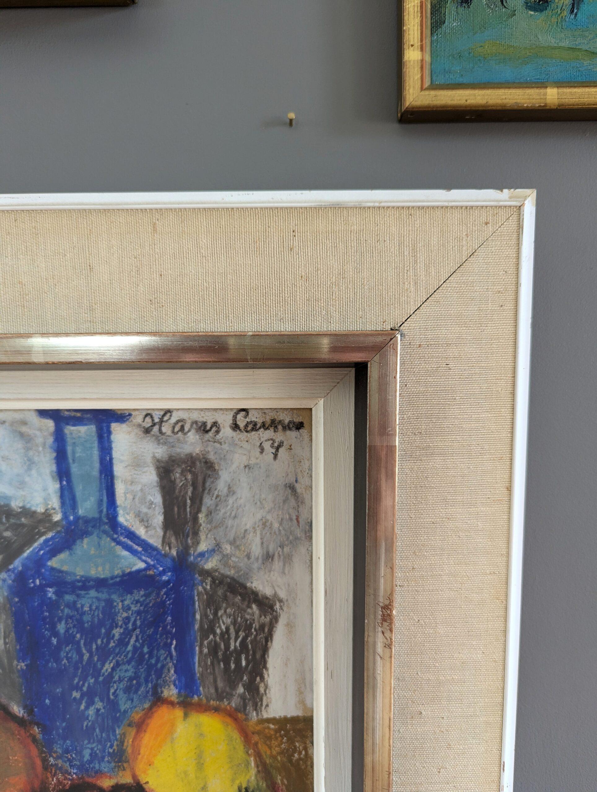 1954 Mid Century Modern Swedish Original Oil Pastel - Still Life in Pastel For Sale 3
