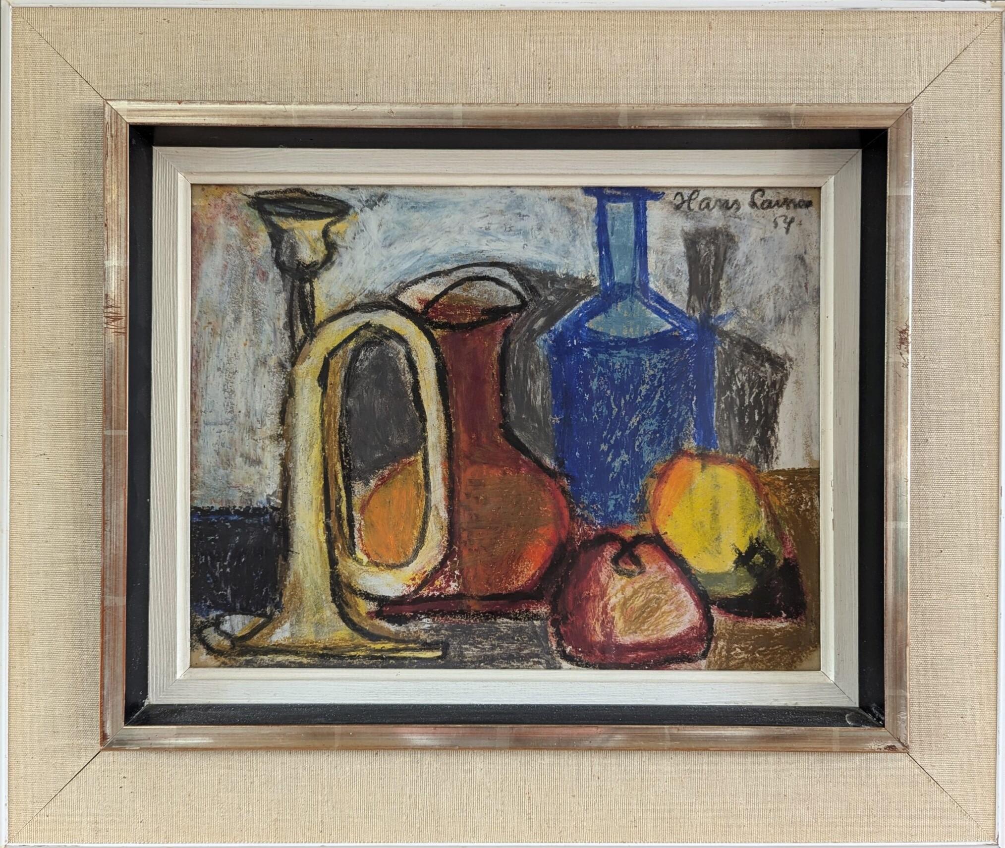 Unknown Still-Life Painting - 1954 Mid Century Modern Swedish Original Oil Pastel - Still Life in Pastel