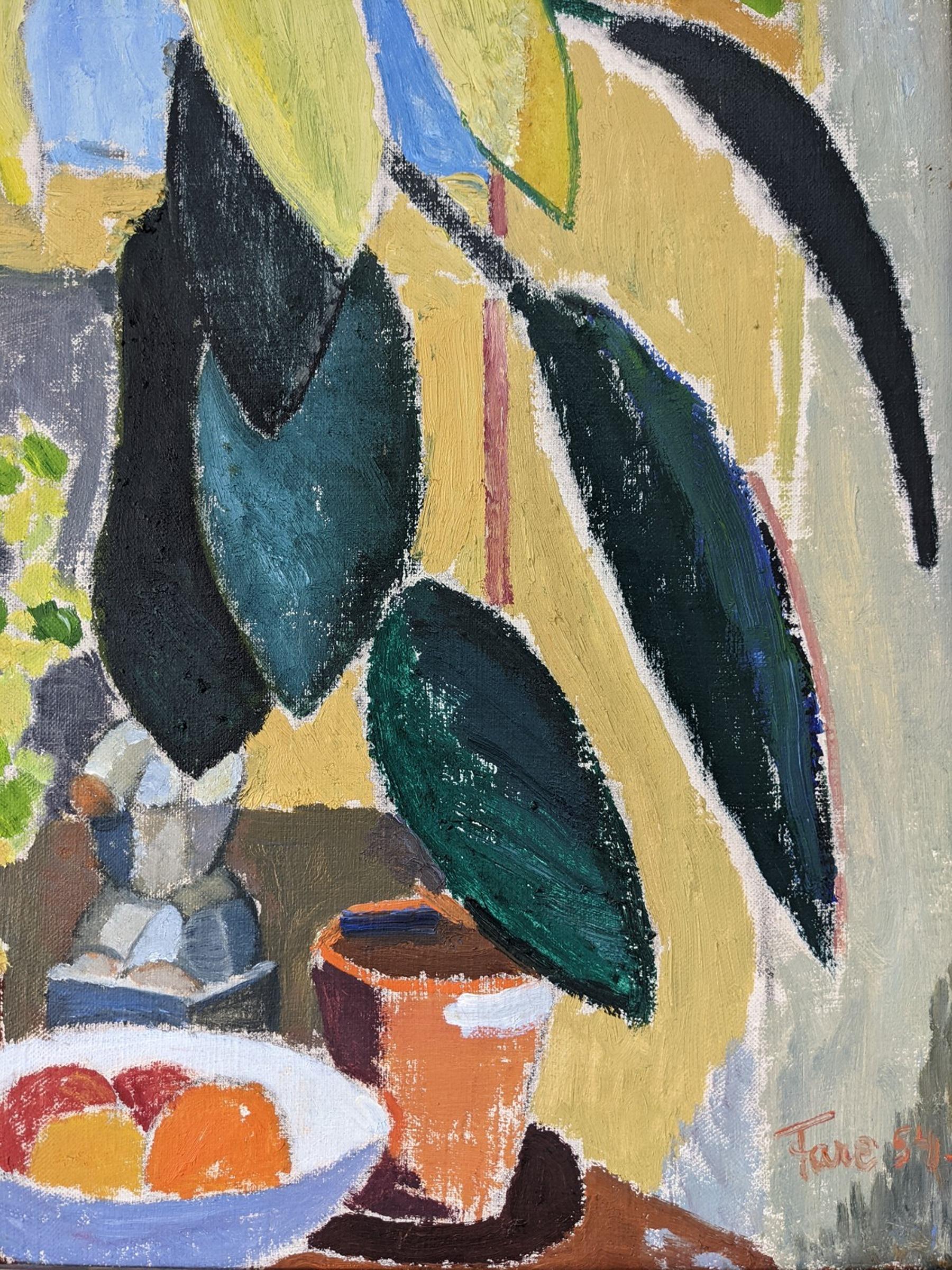 1954 Vintage Mid-Century Swedish Still Life Oil Painting - Ficus 4