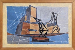 1954 Vintage Swedish Abstract Geometric Still Life Framed Oil Painting - Pontoon