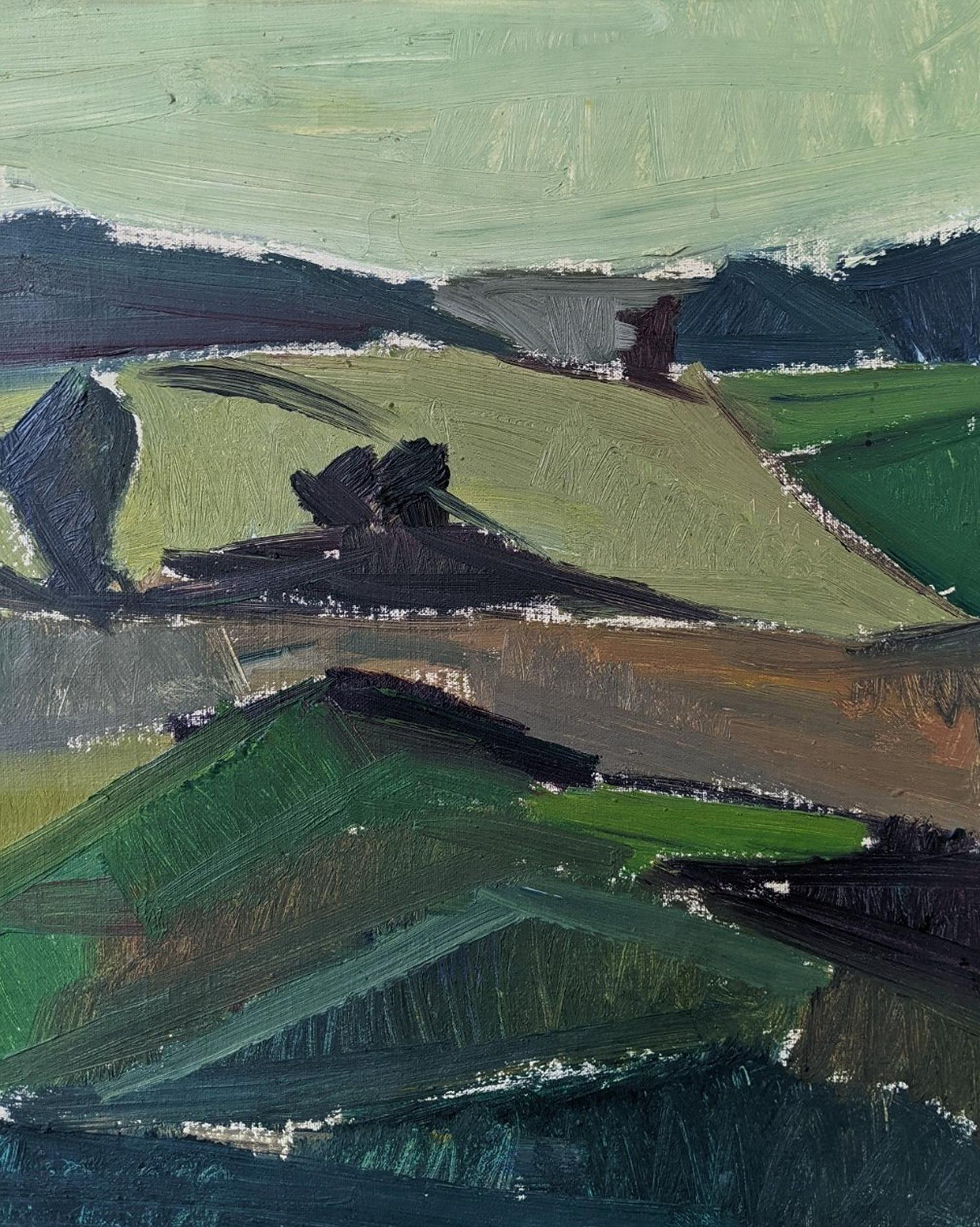1954 Vintage Swedish Mid-Century Framed Landscape Oil Painting - Green Fields 7