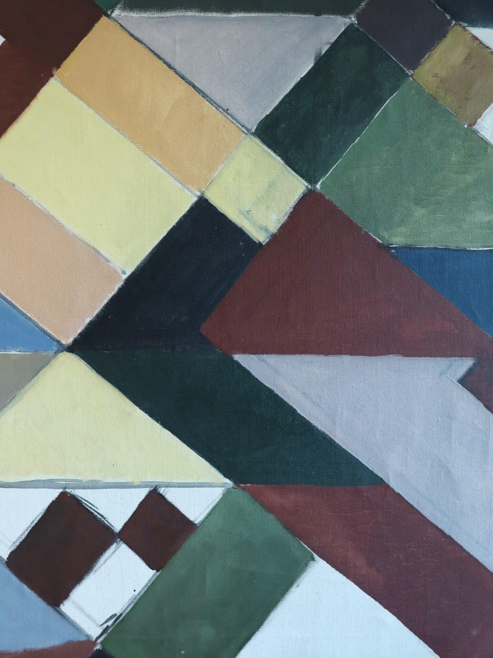 1955 Mid Century Modern Geometric Abstract Oil Painting - Intersecting Planes im Angebot 7