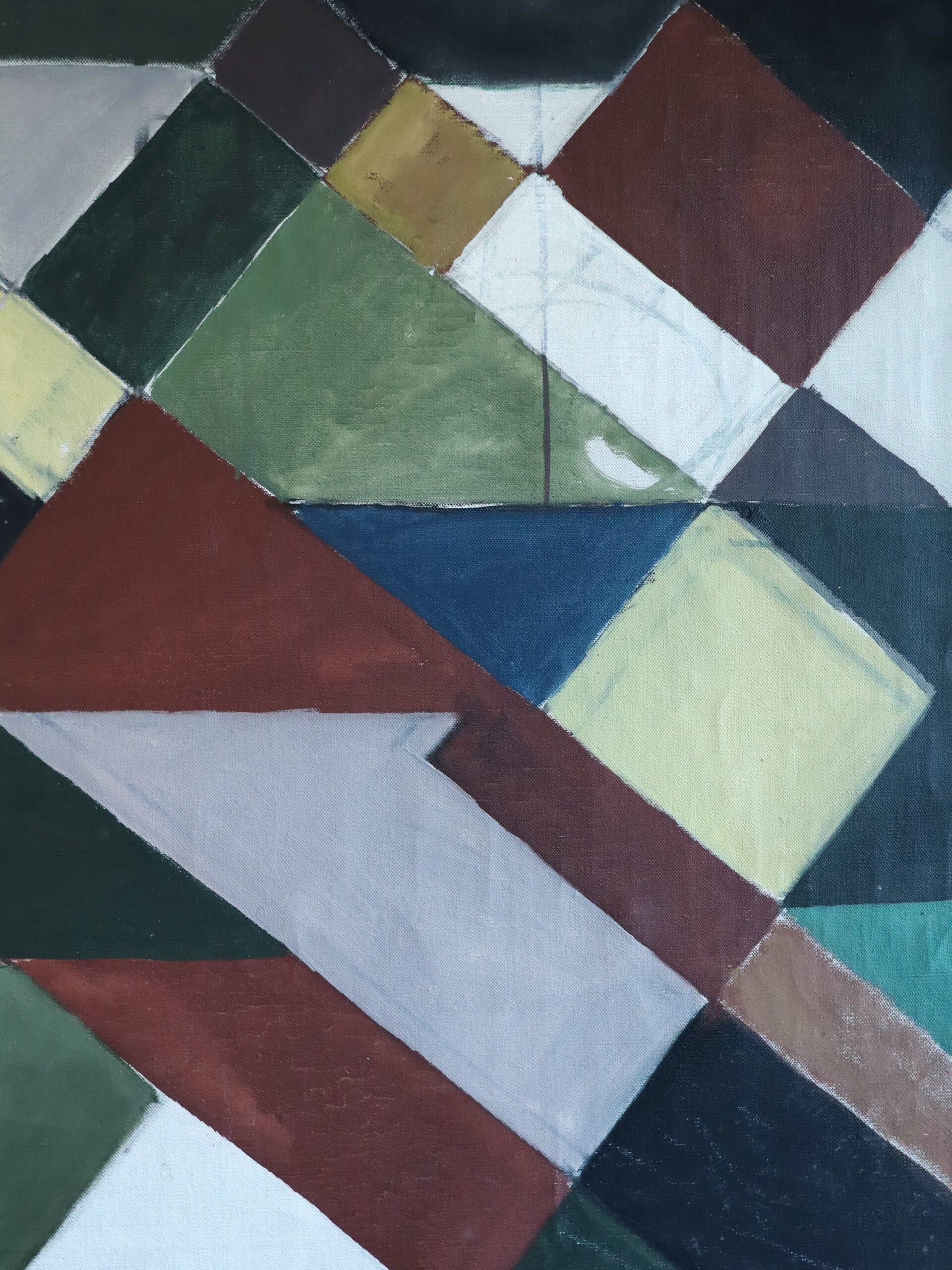 1955 Mid Century Modern Geometric Abstract Oil Painting - Intersecting Planes im Angebot 8