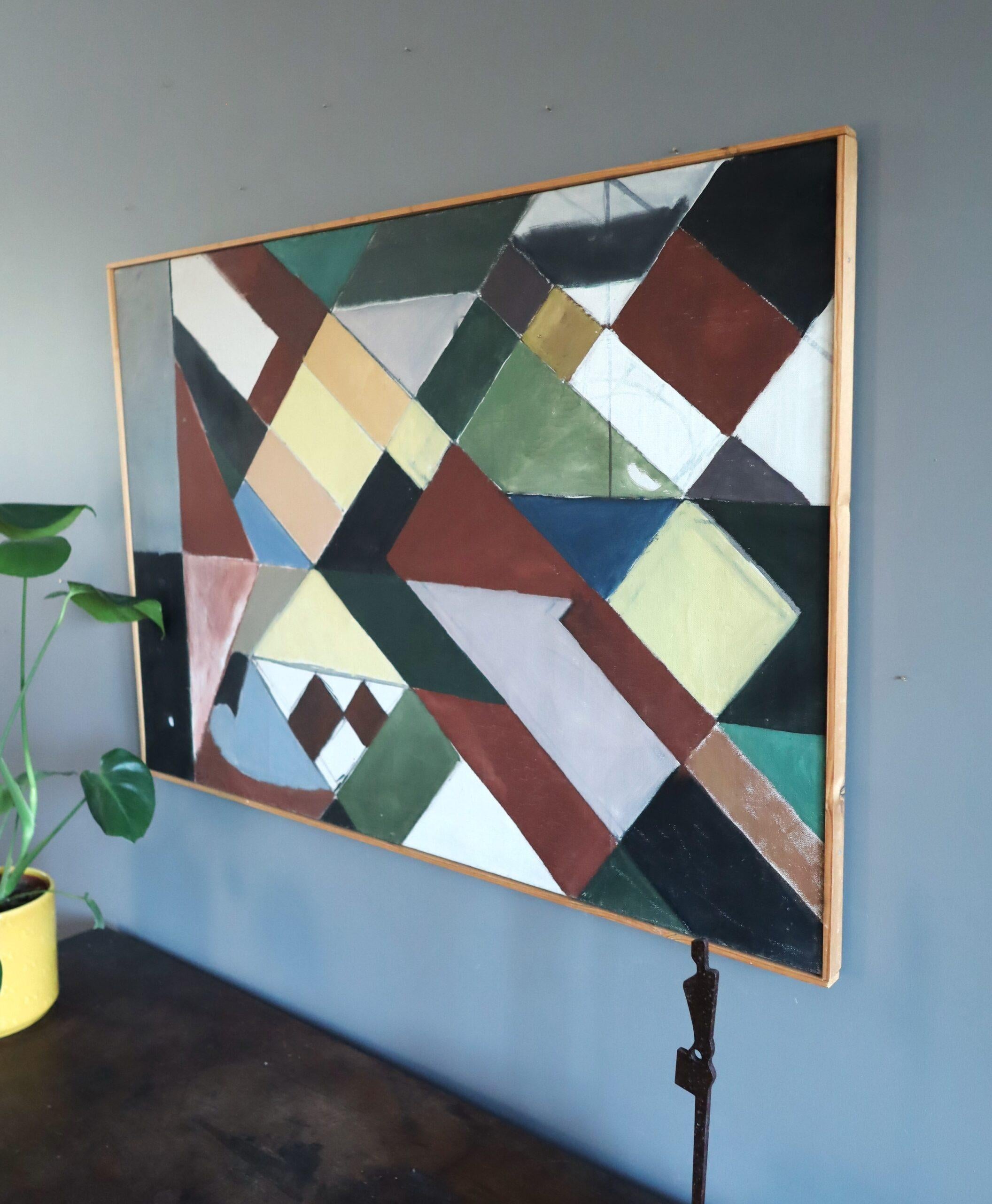 1955 Mid Century Modern Geometric Abstract Oil Painting - Intersecting Planes im Angebot 1