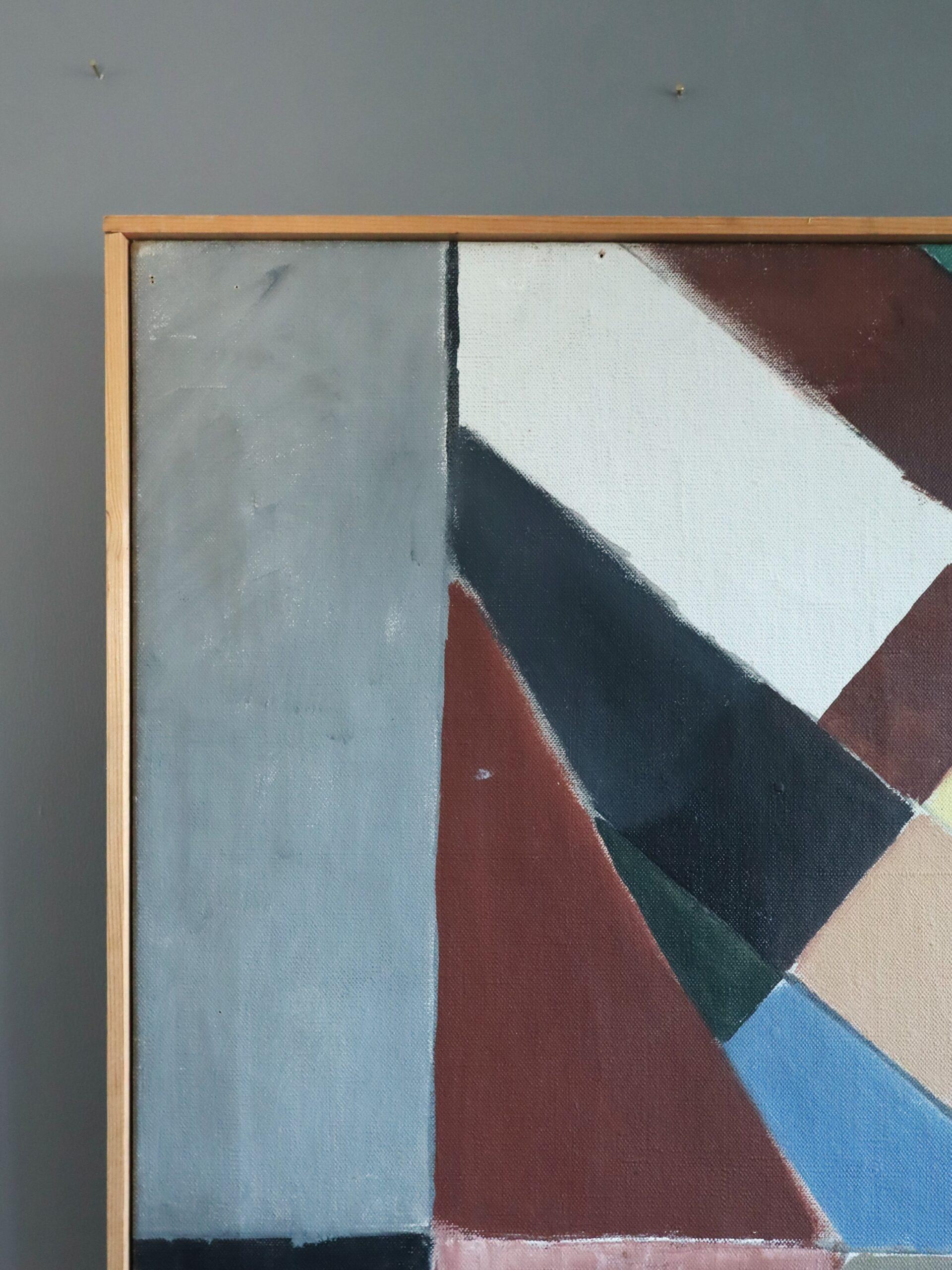 1955 Mid Century Modern Geometric Abstract Oil Painting - Intersecting Planes im Angebot 3