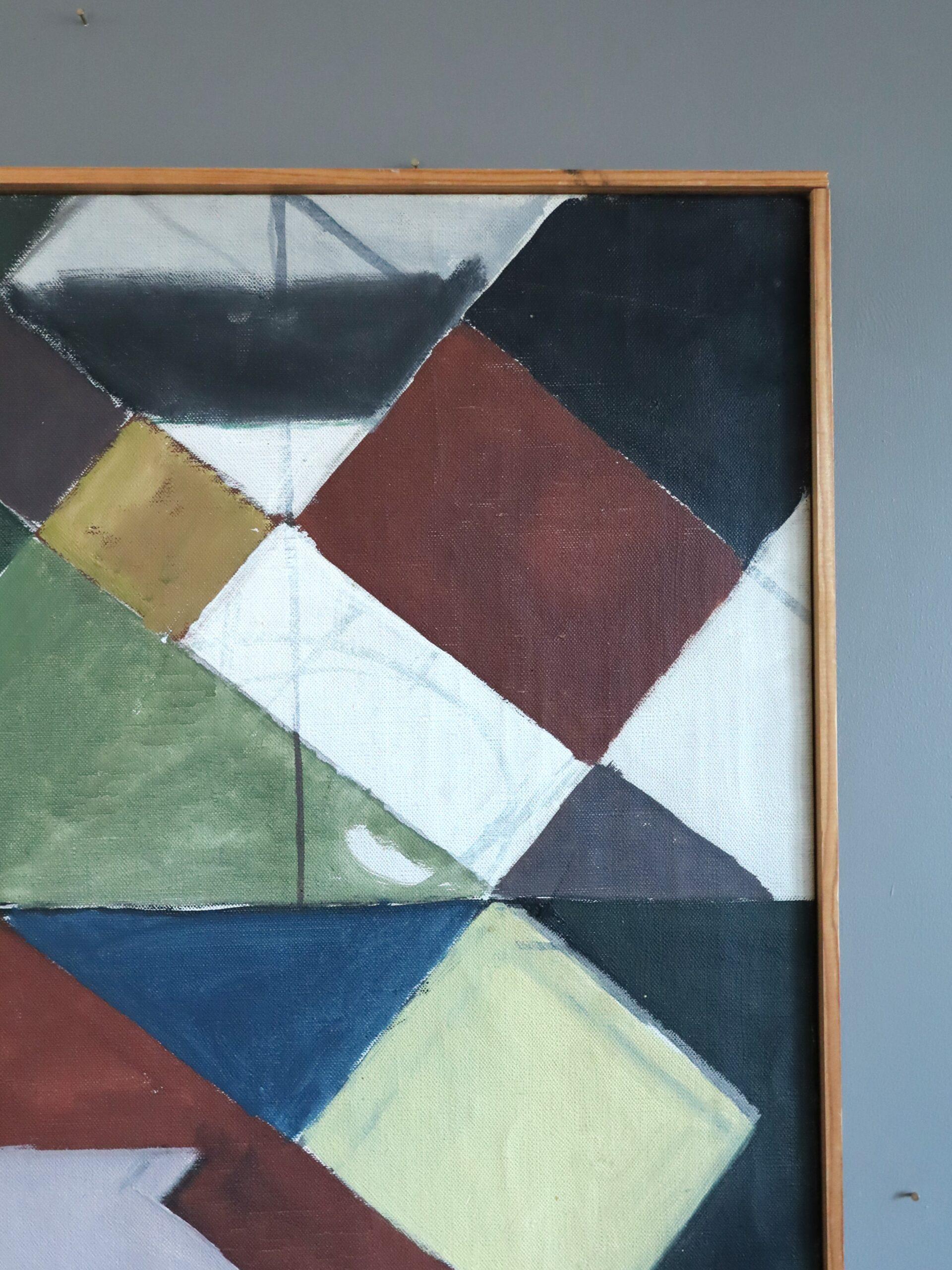 1955 Mid Century Modern Geometric Abstract Oil Painting - Intersecting Planes im Angebot 4