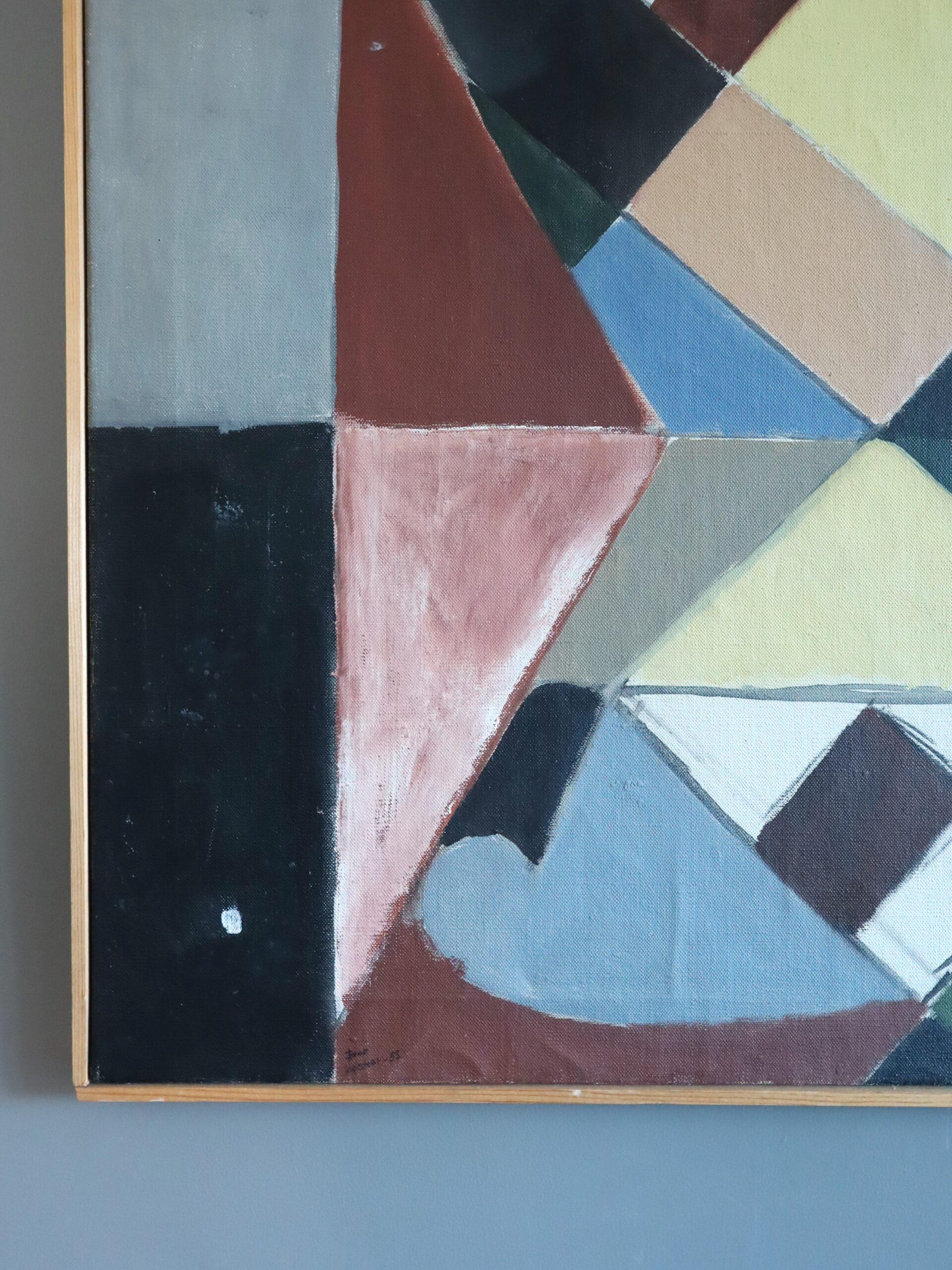 1955 Mid Century Modern Geometric Abstract Oil Painting - Intersecting Planes im Angebot 5