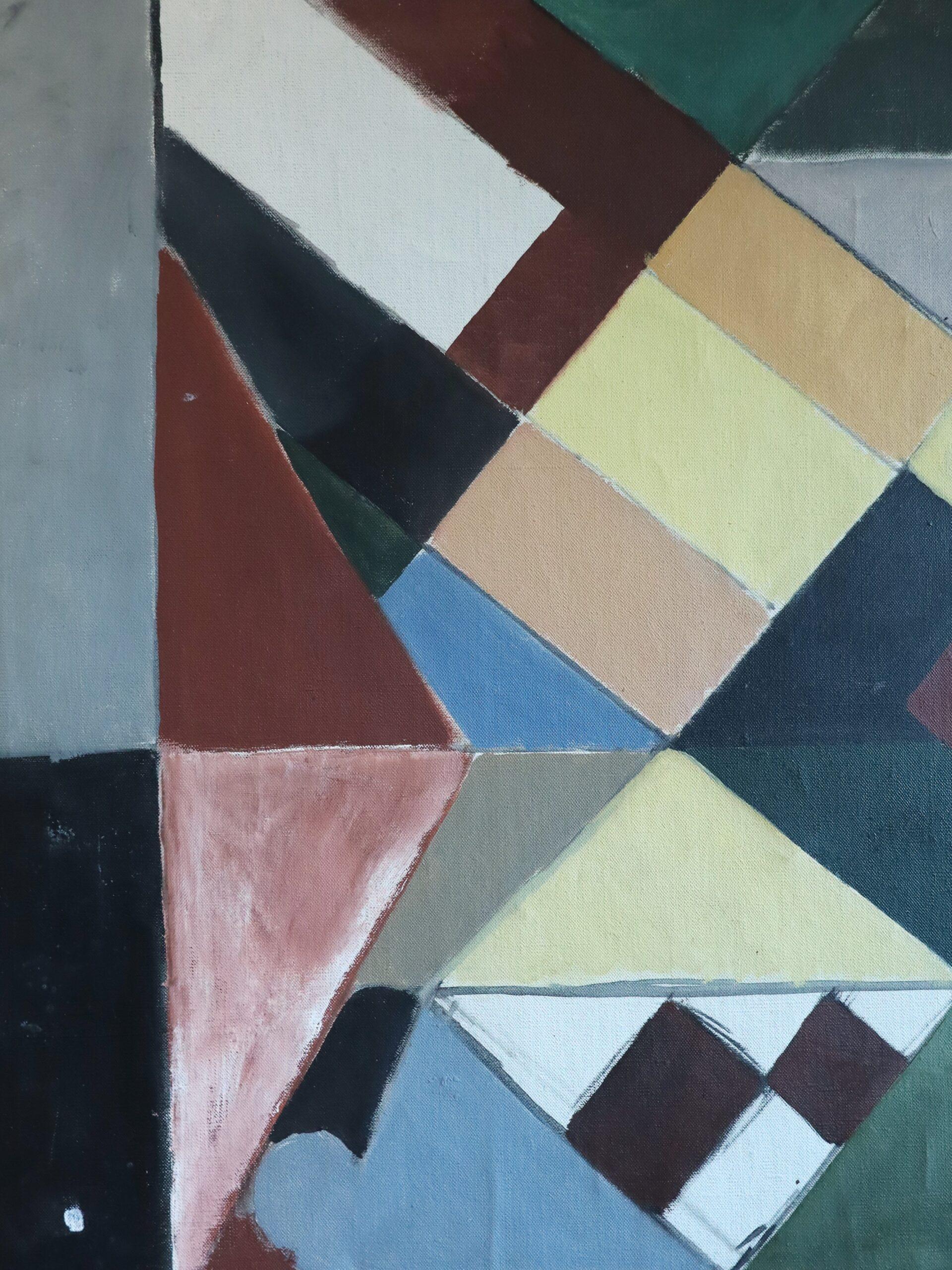 1955 Mid Century Modern Geometric Abstract Oil Painting - Intersecting Planes im Angebot 6