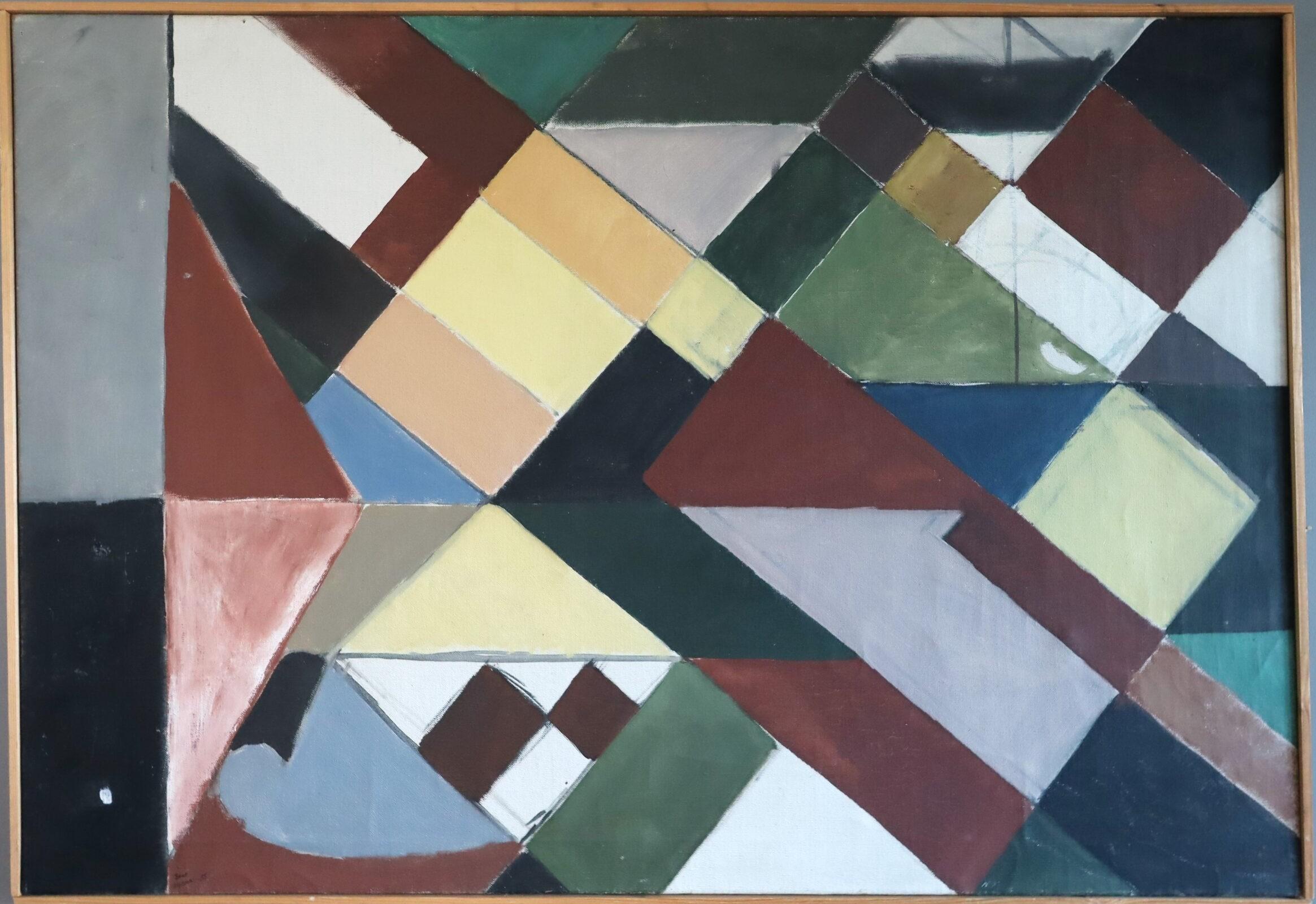 1955 Mid Century Modern Geometric Abstract Oil Painting - Intersecting Planes