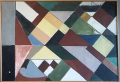 1955 Mid Century Modern Geometric Abstract Oil Painting - Intersecting Planes